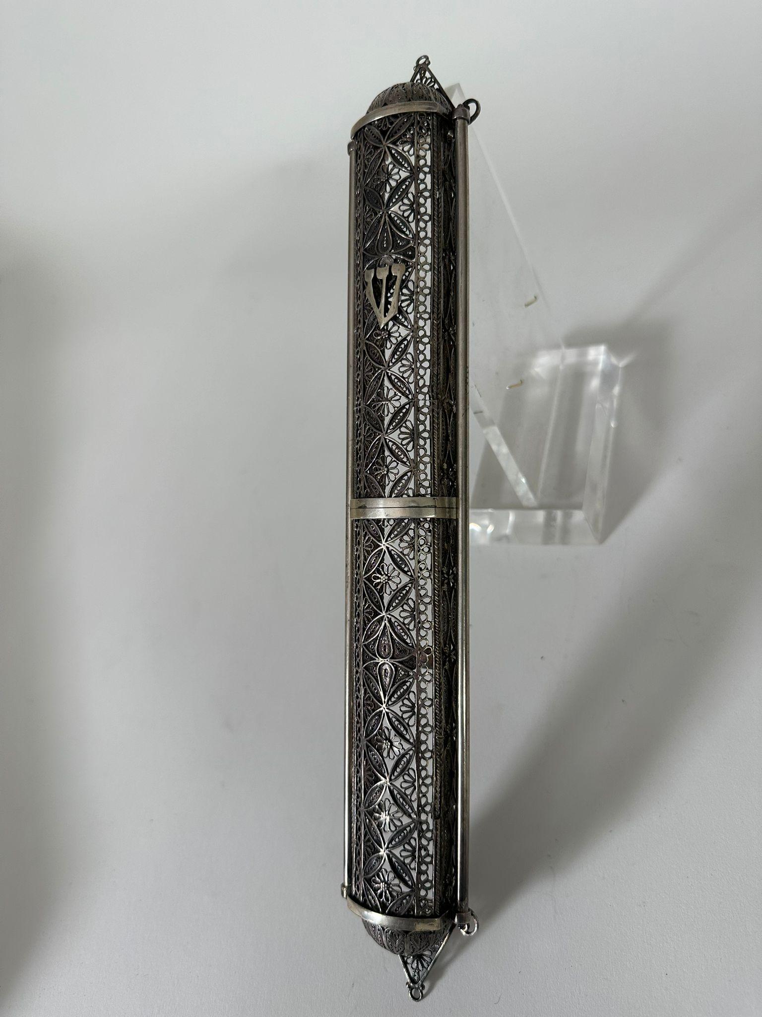 Exquisite 1950 Handmade Silver Filigree Mezuzah by Artist Zadok For Sale 1