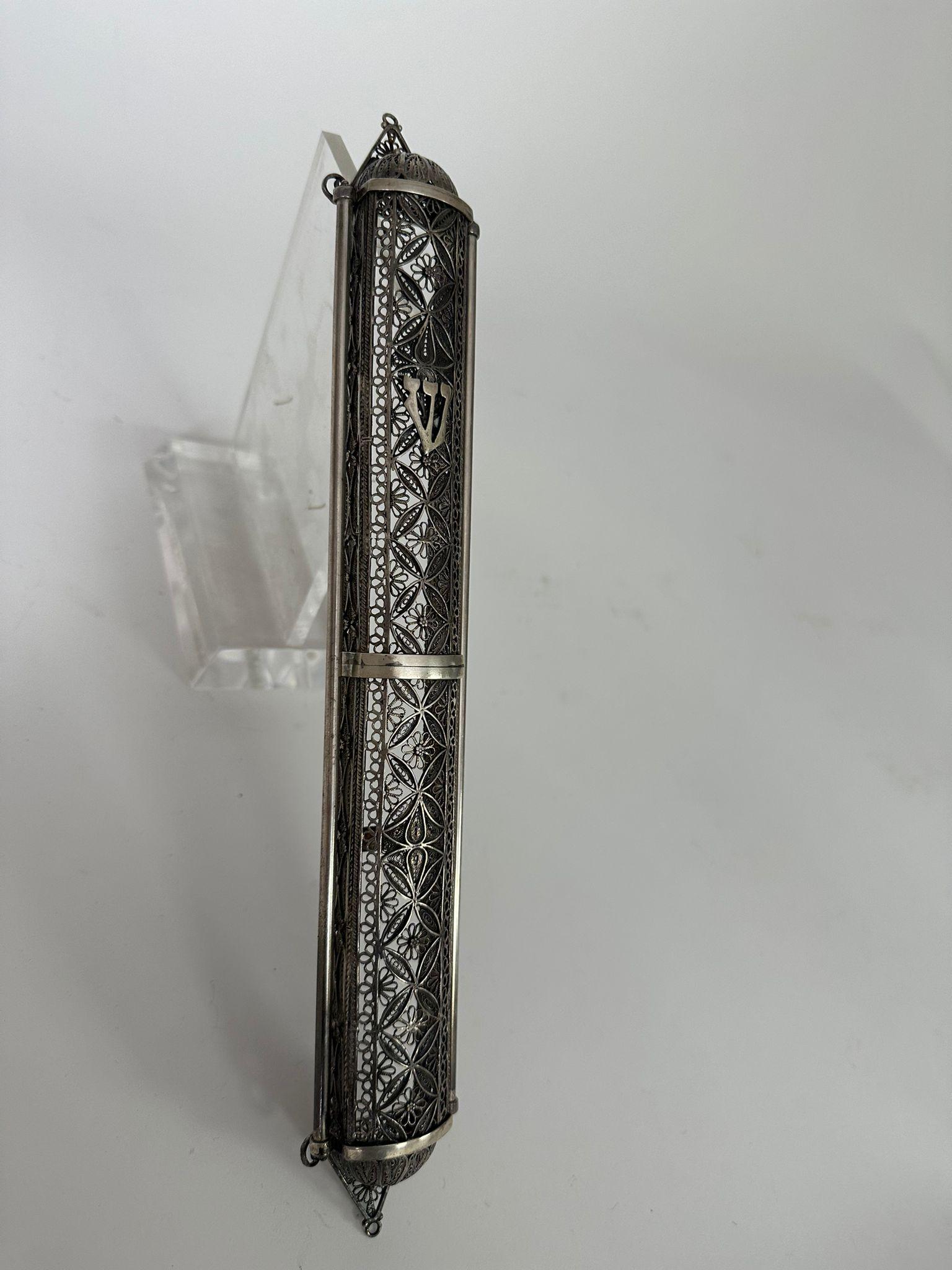 Exquisite 1950 Handmade Silver Filigree Mezuzah by Artist Zadok For Sale 2