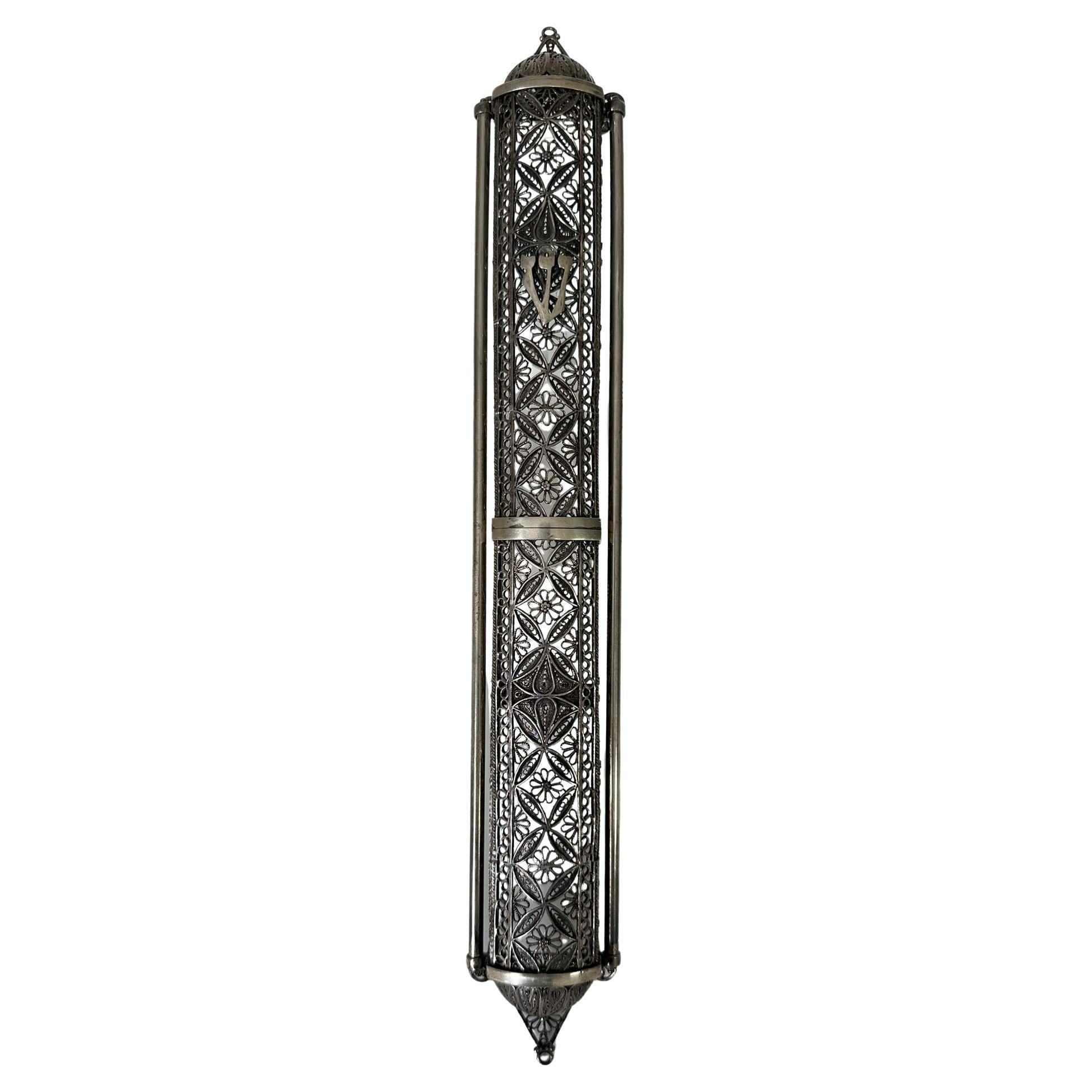 Exquisite 1950 Handmade Silver Filigree Mezuzah by Artist Zadok For Sale