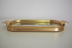 Exquisite 1950s Brass Tray with English Print - Vintage Tableware Elegance