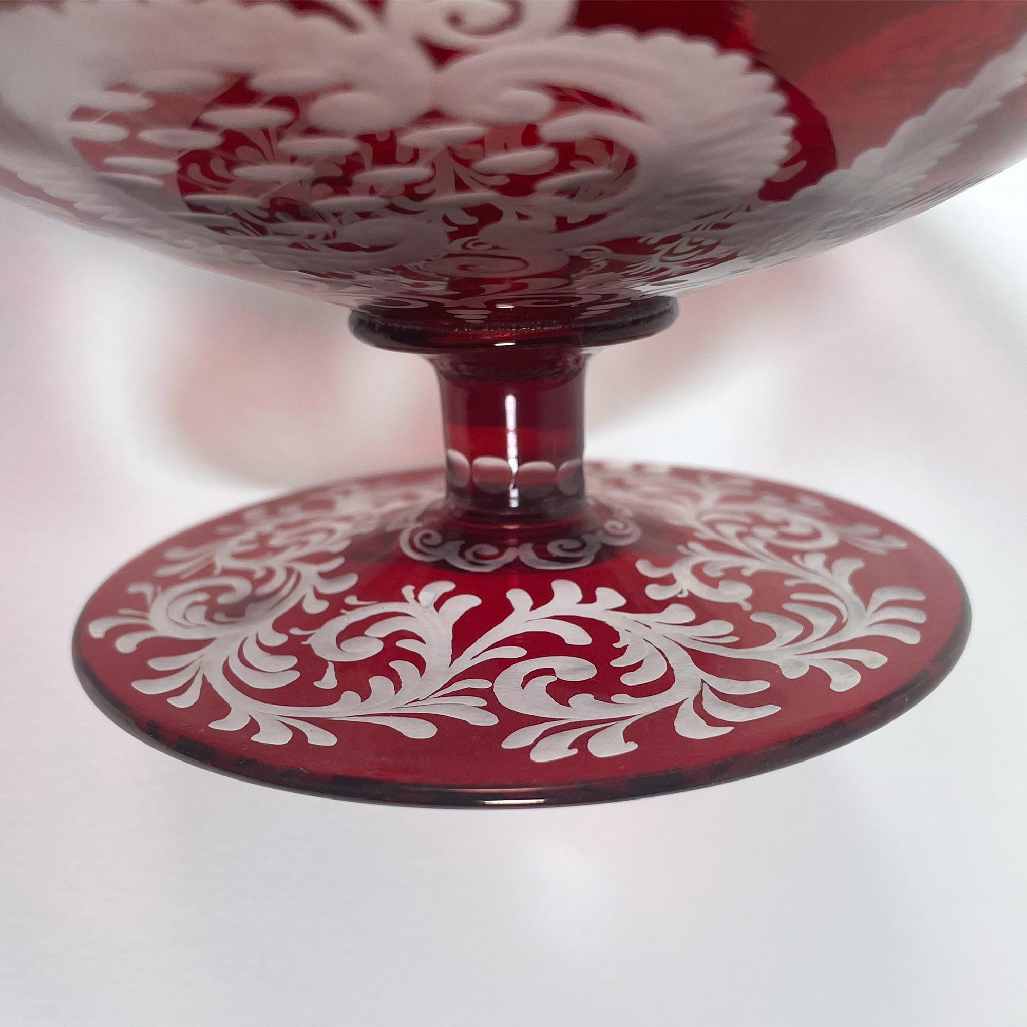 20th Century Exquisite 1950s Red Cut Glass Bowl – A Bohemian Treasure For Sale