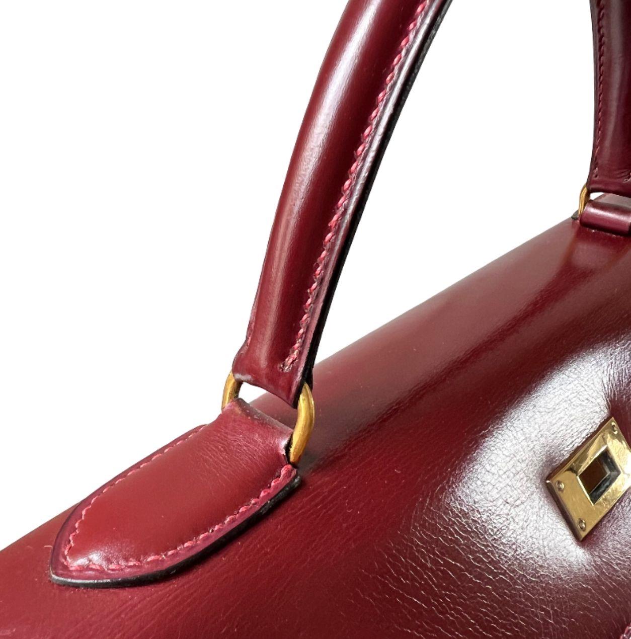 Exquisite 1955 Hermès Kelly 32 Retourné Rouge H Box Calf Leather Handbag 7