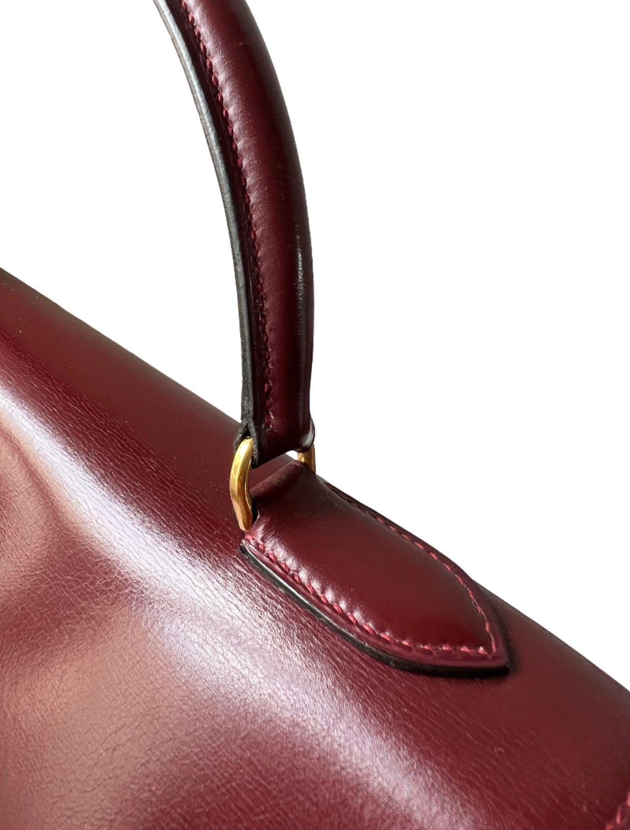 Exquisite 1955 Hermès Kelly 32 Retourné Rouge H Box Calf Leather Handbag 8