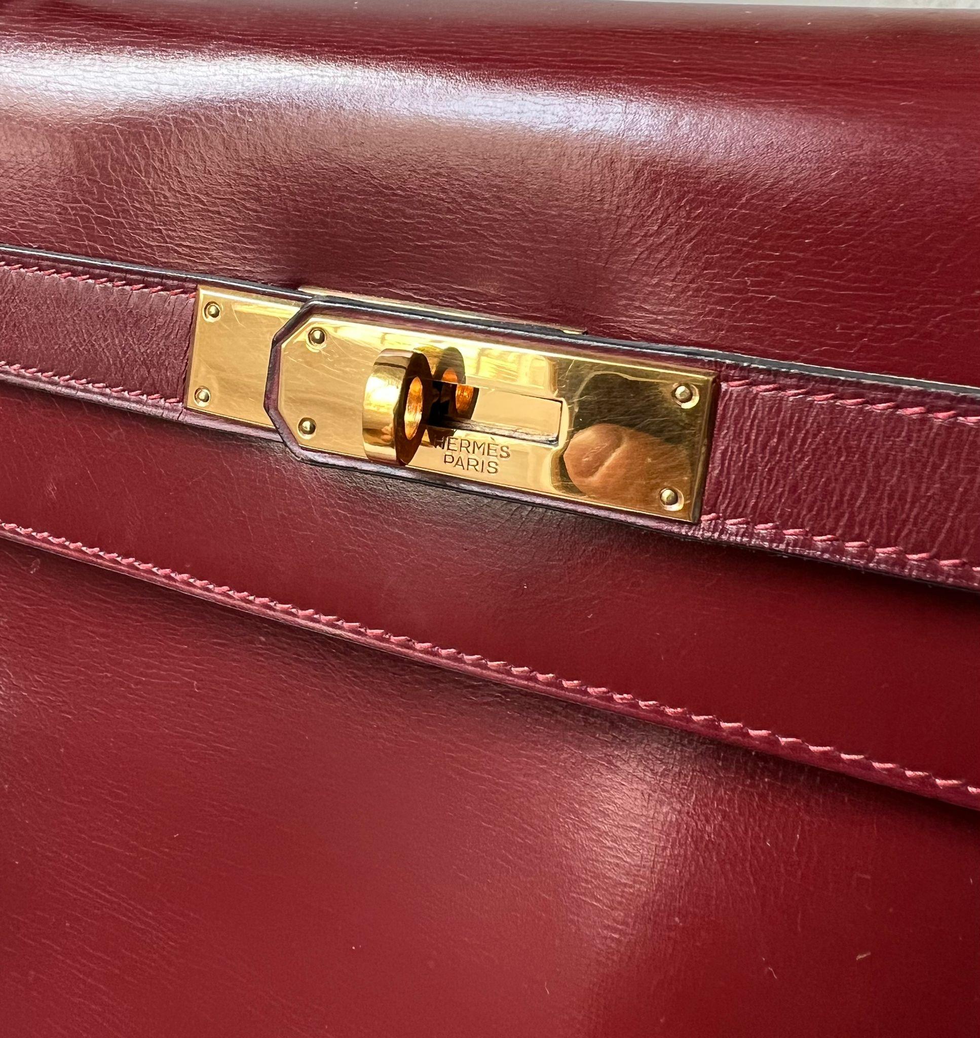 Exquisite 1955 Hermès Kelly 32 Retourné Rouge H Box Calf Leather Handbag 9