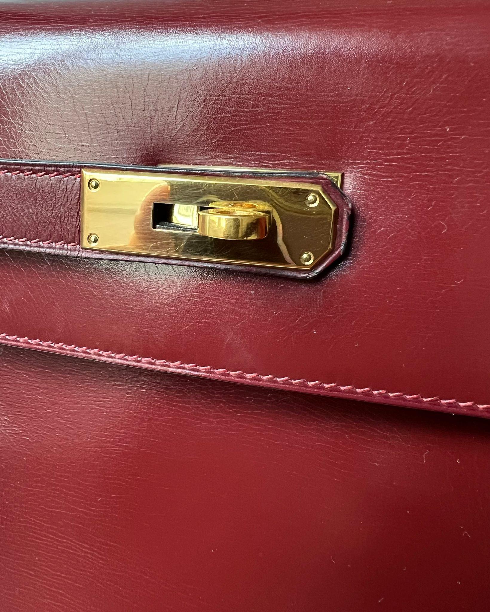 Exquisite 1955 Hermès Kelly 32 Retourné Rouge H Box Calf Leather Handbag 10