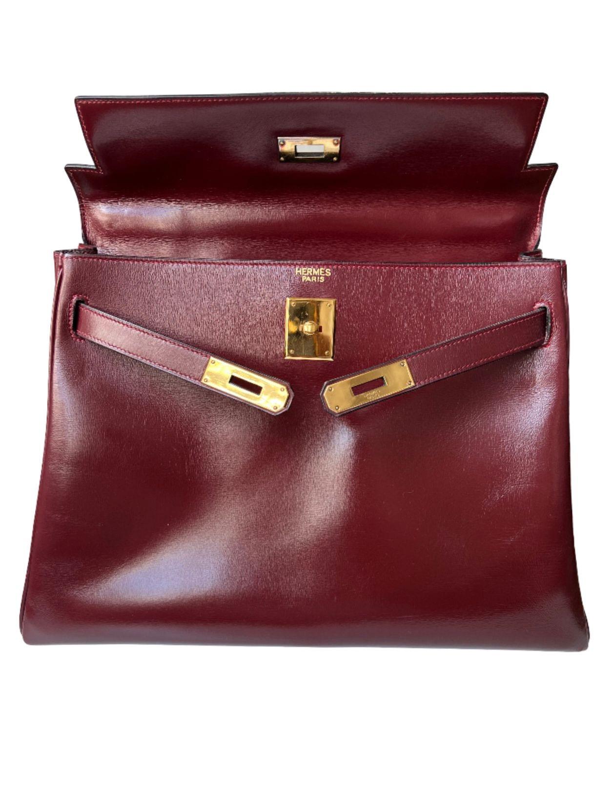 Exquisite 1955 Hermès Kelly 32 Retourné Rouge H Box Calf Leather Handbag 14