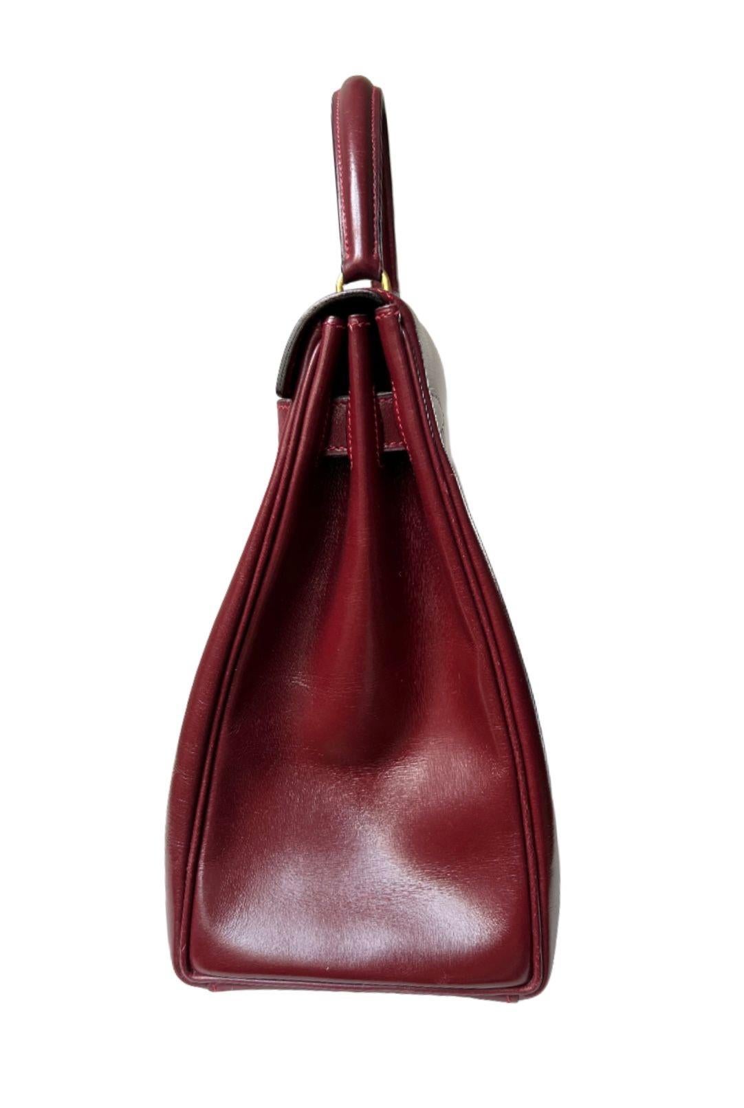 Exquisite 1955 Hermès Kelly 32 Retourné Rouge H Box Calf Leather Handbag 1