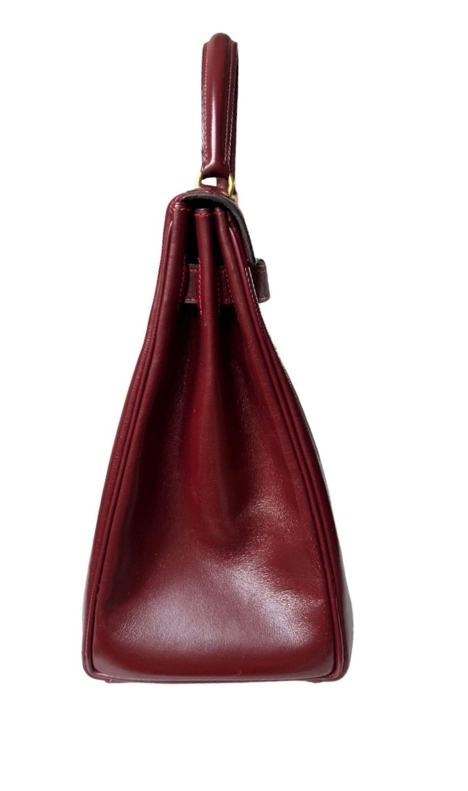 Exquisite 1955 Hermès Kelly 32 Retourné Rouge H Box Calf Leather Handbag 2