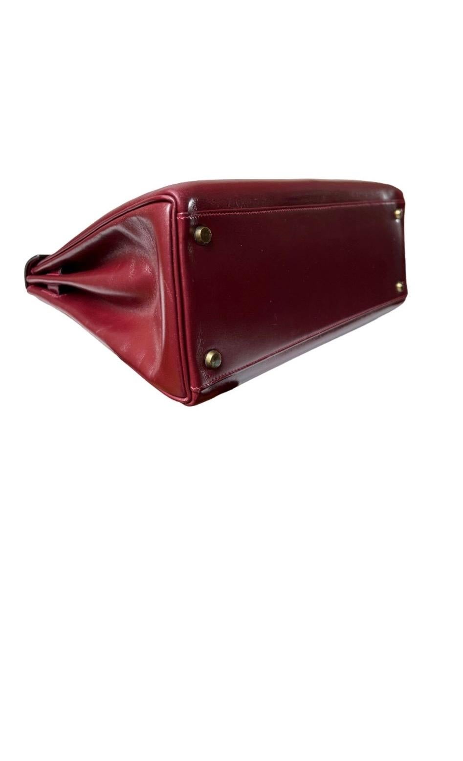 Exquisite 1955 Hermès Kelly 32 Retourné Rouge H Box Calf Leather Handbag 4