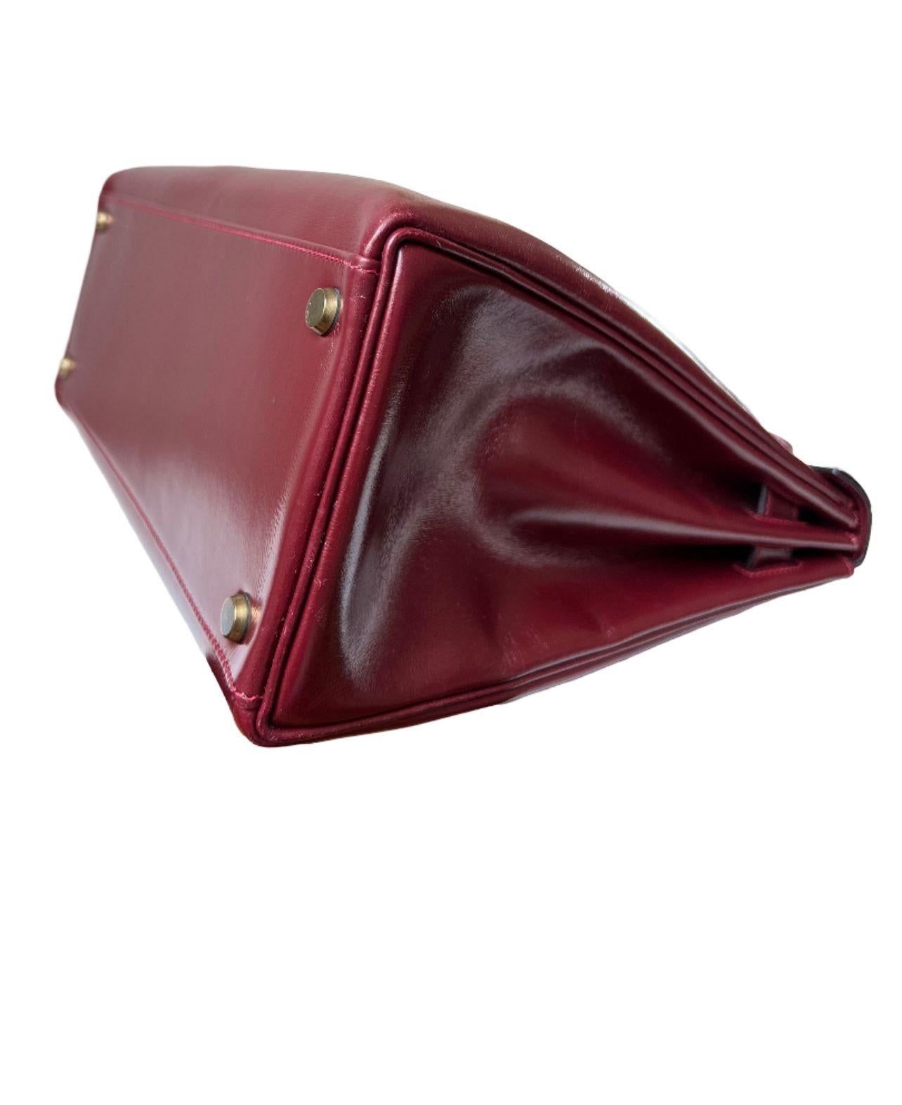 Exquisite 1955 Hermès Kelly 32 Retourné Rouge H Box Calf Leather Handbag 5