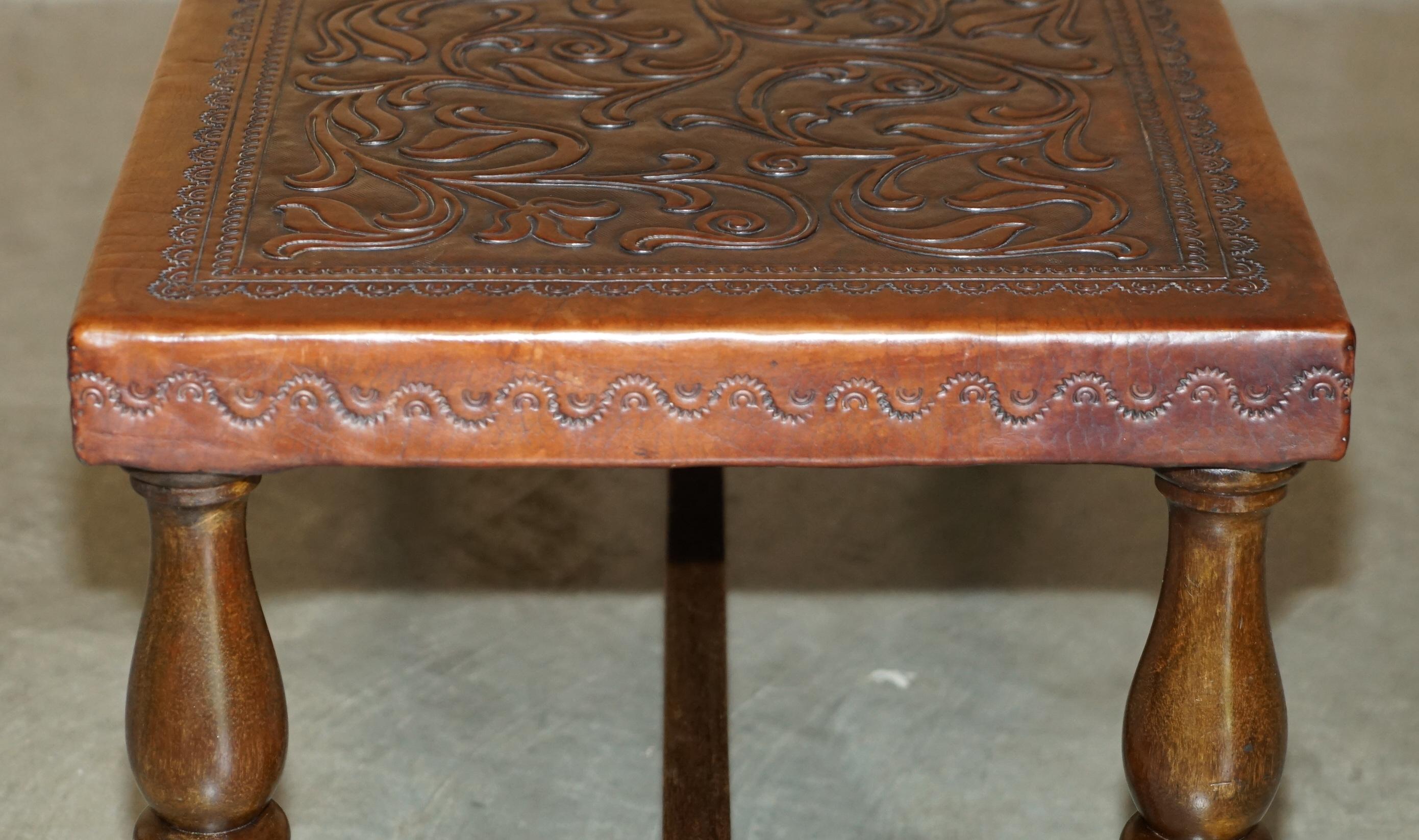 EXQUISITE 1960's ANGEL PAZMINO ATTRIBUTED BROWN LEATHER EMBOSSED COFFEE TABLE For Sale 6