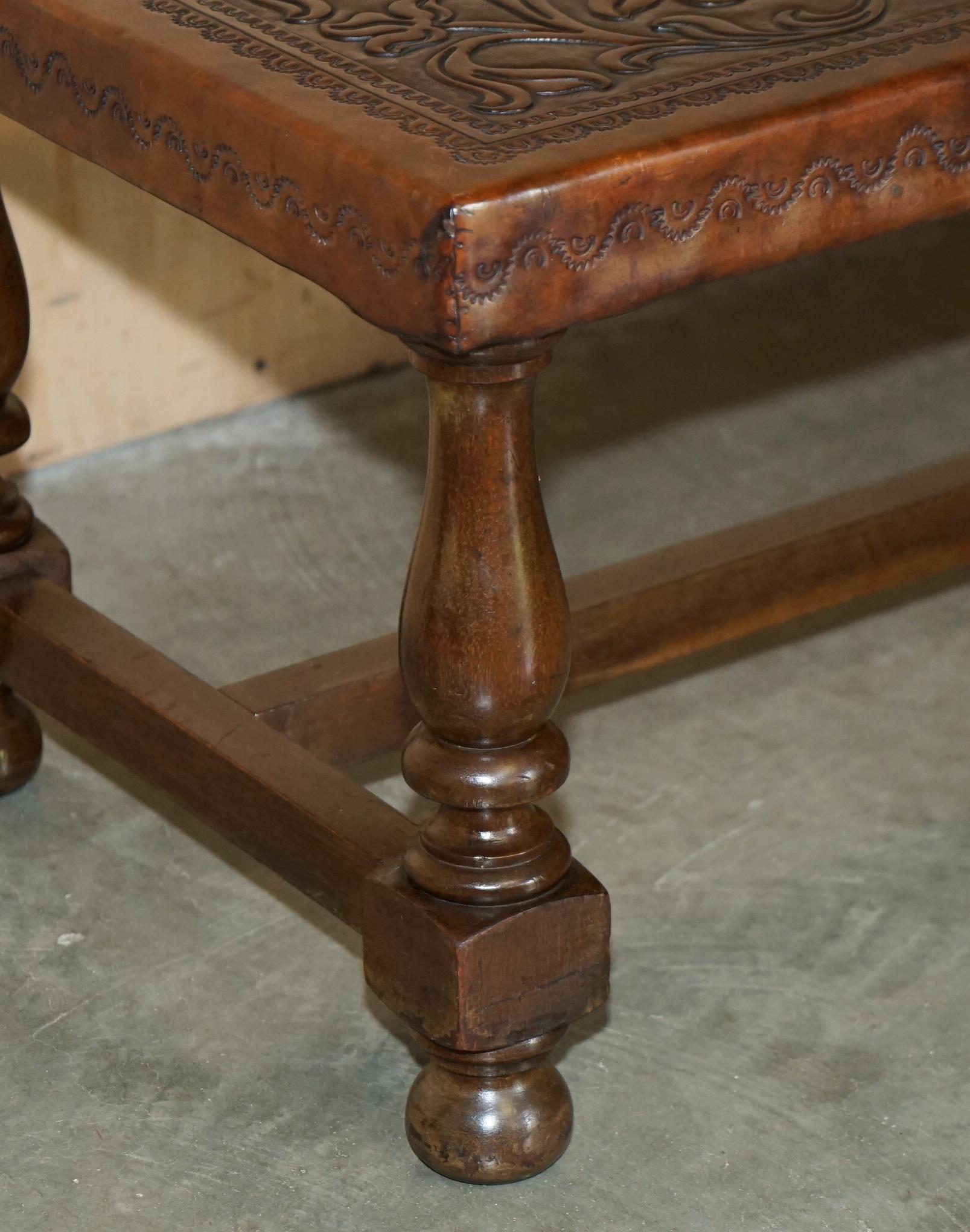 EXQUISITE 1960's ANGEL PAZMINO ATTRIBUTED BROWN LEATHER EMBOSSED COFFEE TABLE For Sale 8