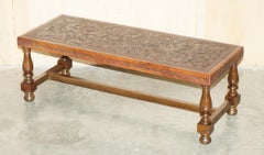 EXQUISITE 1960's ANGEL PAZMINO ATTRIBUTED BROWN LEATHER EMBOSSED COFFEE TABLE
