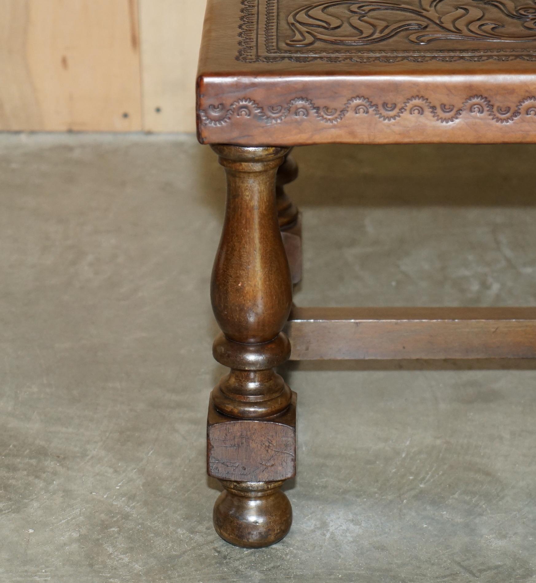 Unknown EXQUISITE 1960's ANGEL PAZMINO ATTRIBUTED BROWN LEATHER EMBOSSED COFFEE TABLE For Sale