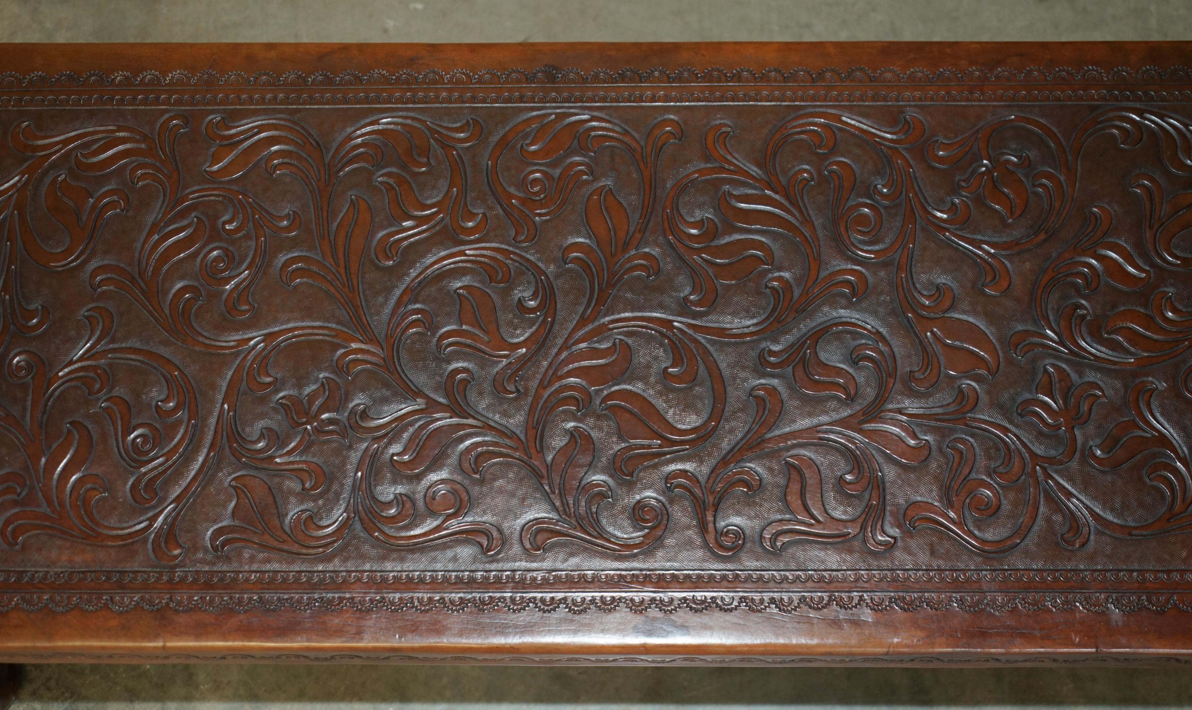 Mid-20th Century EXQUISITE 1960's ANGEL PAZMINO ATTRIBUTED BROWN LEATHER EMBOSSED COFFEE TABLE For Sale