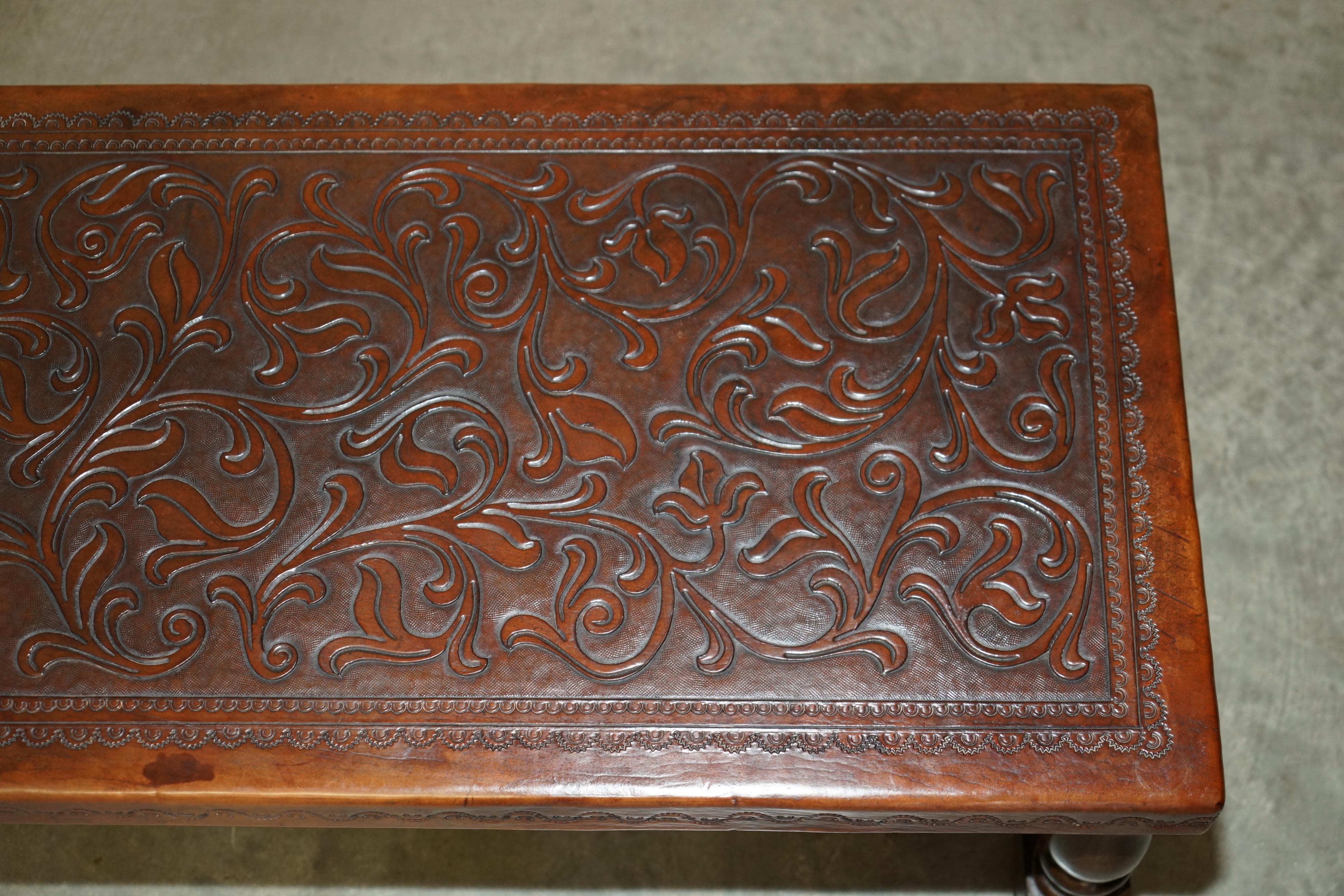 EXQUISITE 1960's ANGEL PAZMINO ATTRIBUTED BROWN LEATHER EMBOSSED COFFEE TABLE For Sale 1