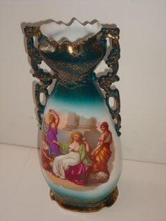 Squisito vaso austriaco Royal Vienna Kaufmann del XIX secolo con donne all'aperto