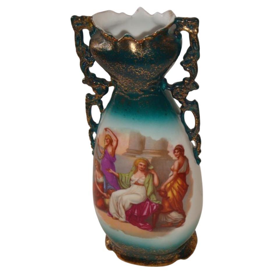  Exquisite 19th Century Austrian Royal Vienna Kaufmann Vase with Women Outdoors  For Sale