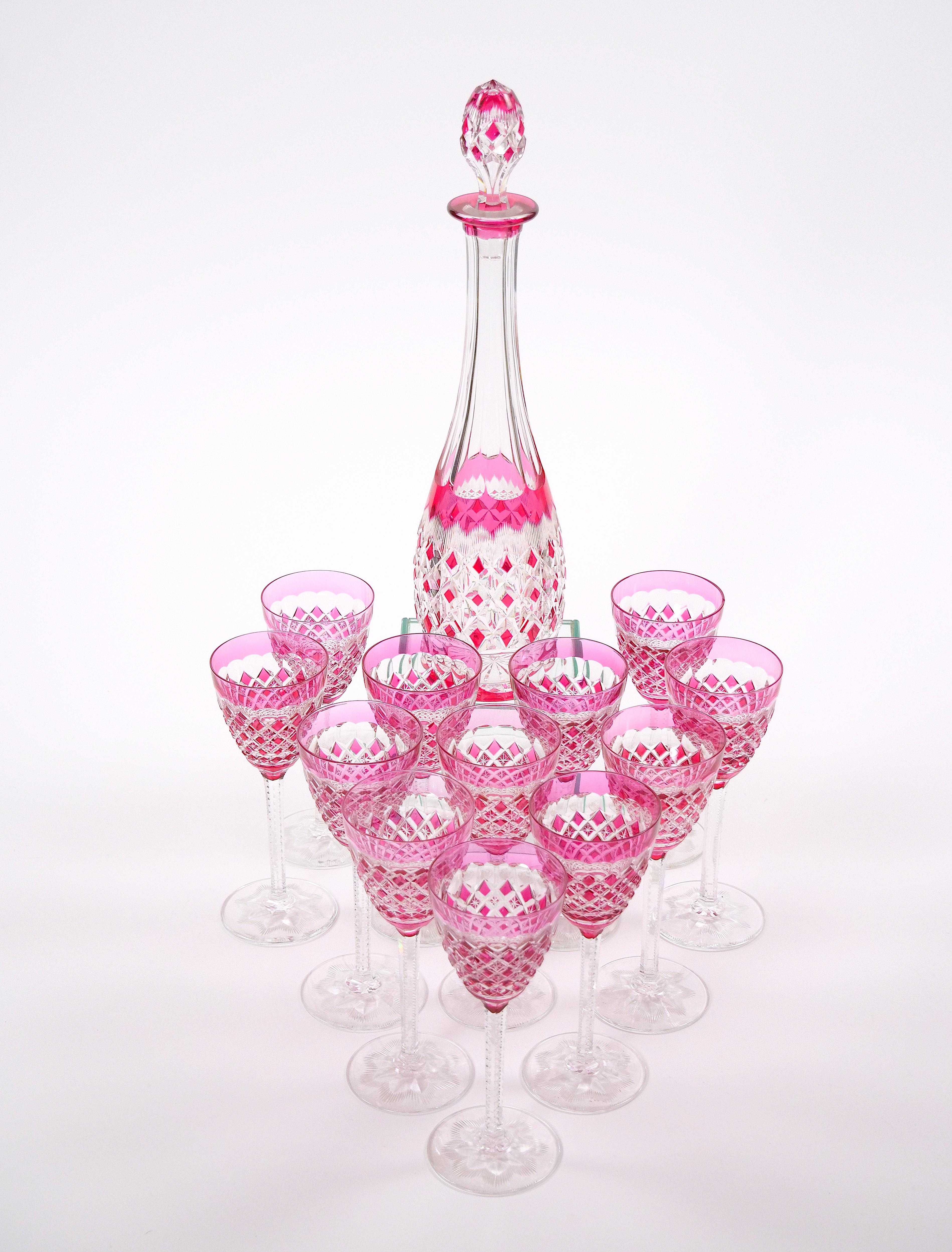 French Exquisite 19th Century Baccarat Diamond Cut Crystal Barware/Tableware service For Sale