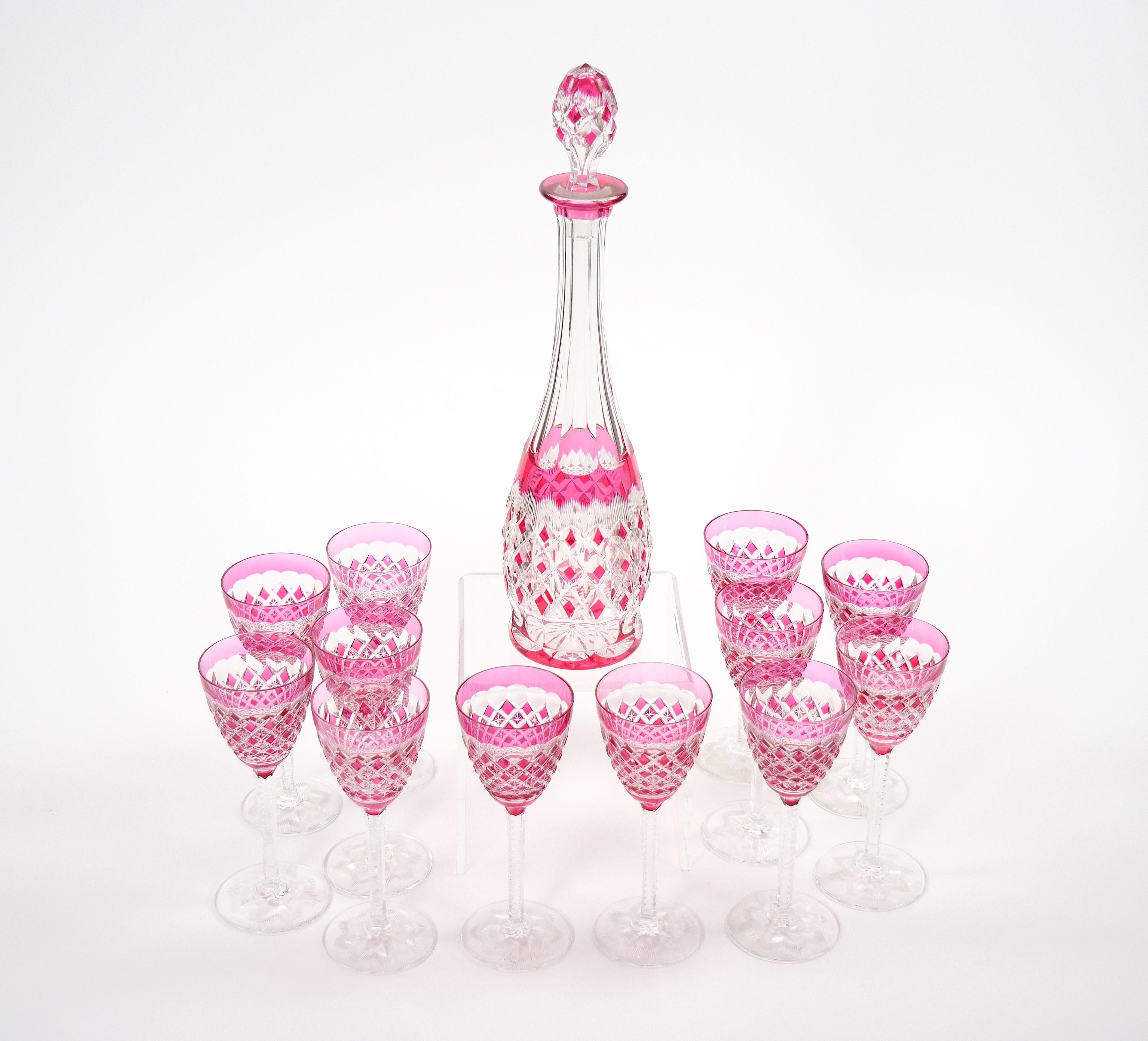 Etched Exquisite 19th Century Baccarat Diamond Cut Crystal Barware/Tableware service For Sale