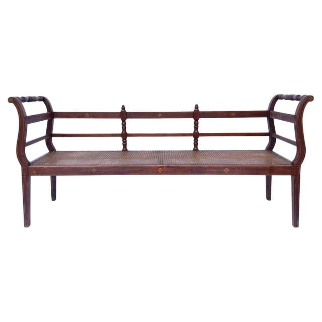 British Colonial Style Elm and Double Cane Bench For Sale at 1stDibs