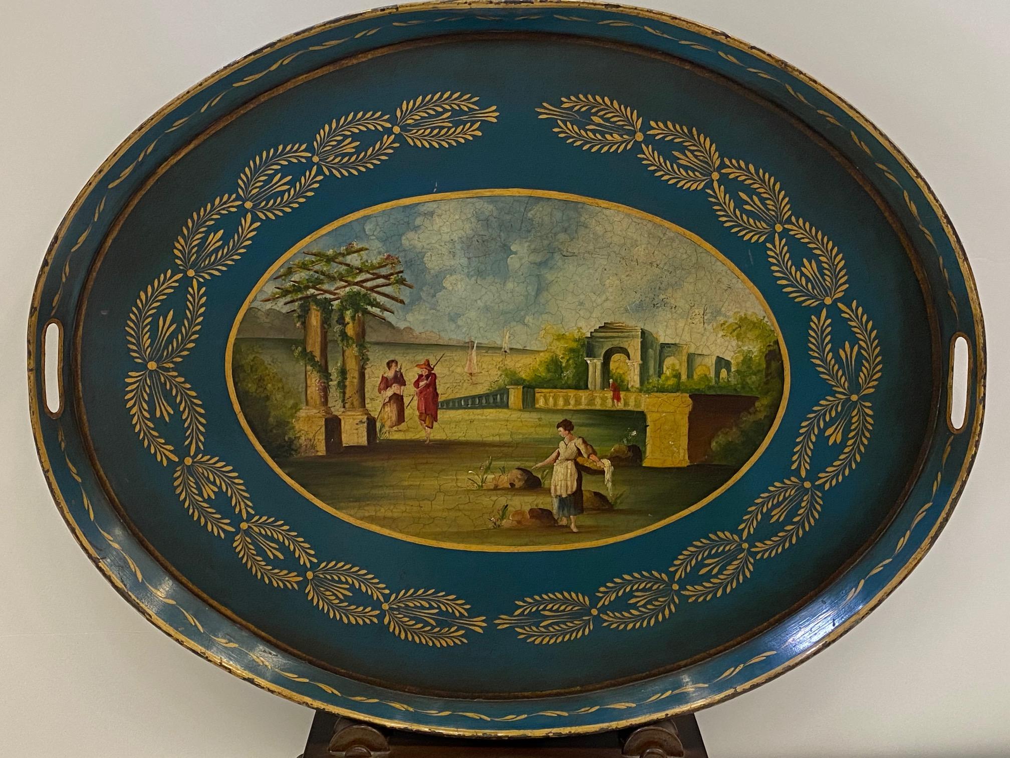 Exquisite 19th Century Decorative French Hand Painted Tole Tray For Sale 2