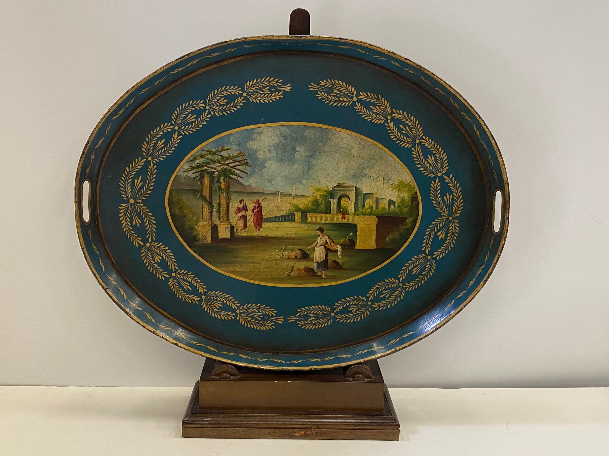 Exquisite 19th Century Decorative French Hand Painted Tole Tray For Sale 1