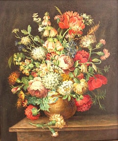 Exquisito bodegón inglés del siglo XIX de flores silvestres- Óleo sobre panel de madera