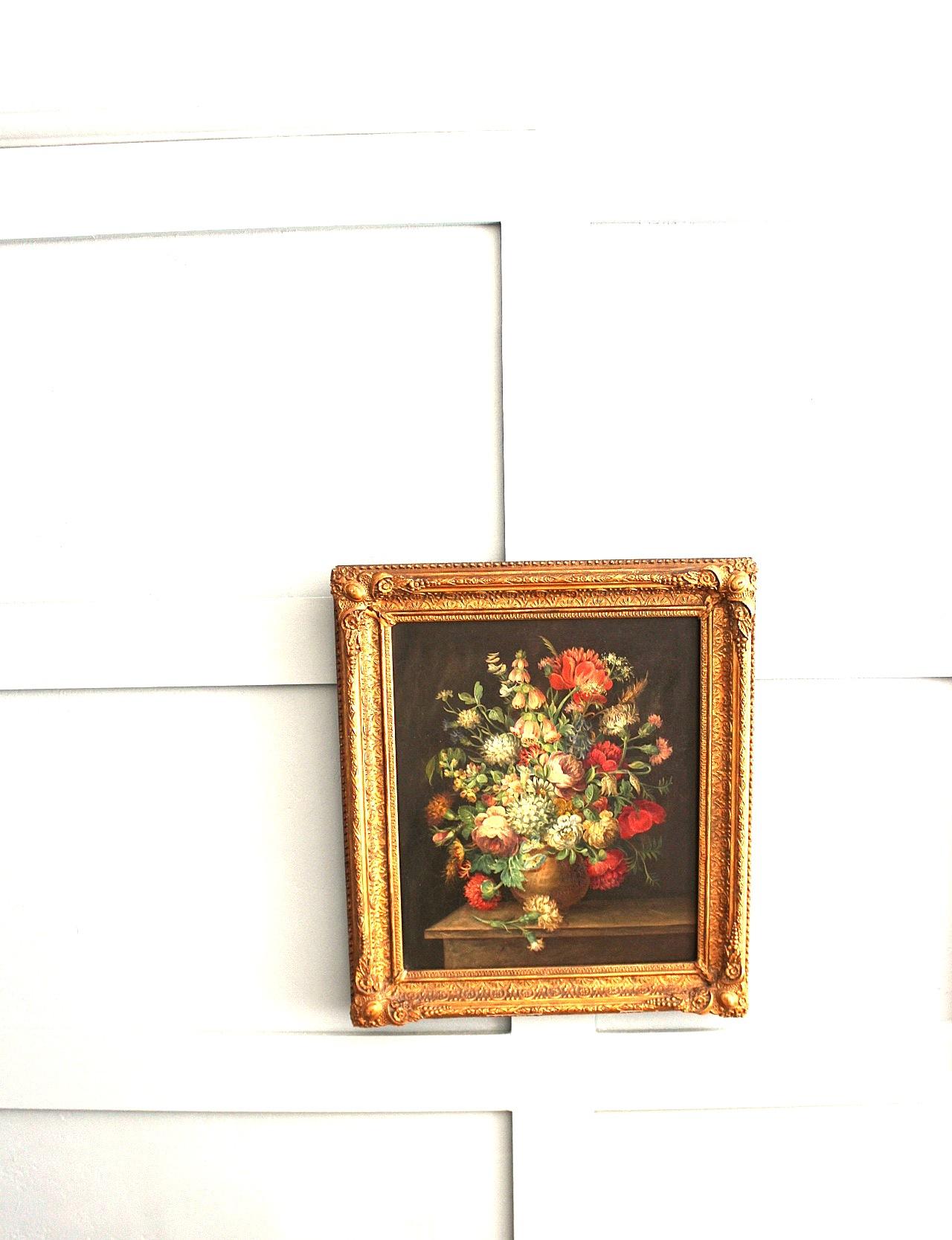 Exquisite 19. Jahrhundert Englisch Stillleben von wilden Blumen- Öl auf Holzplatte (Handbemalt) im Angebot
