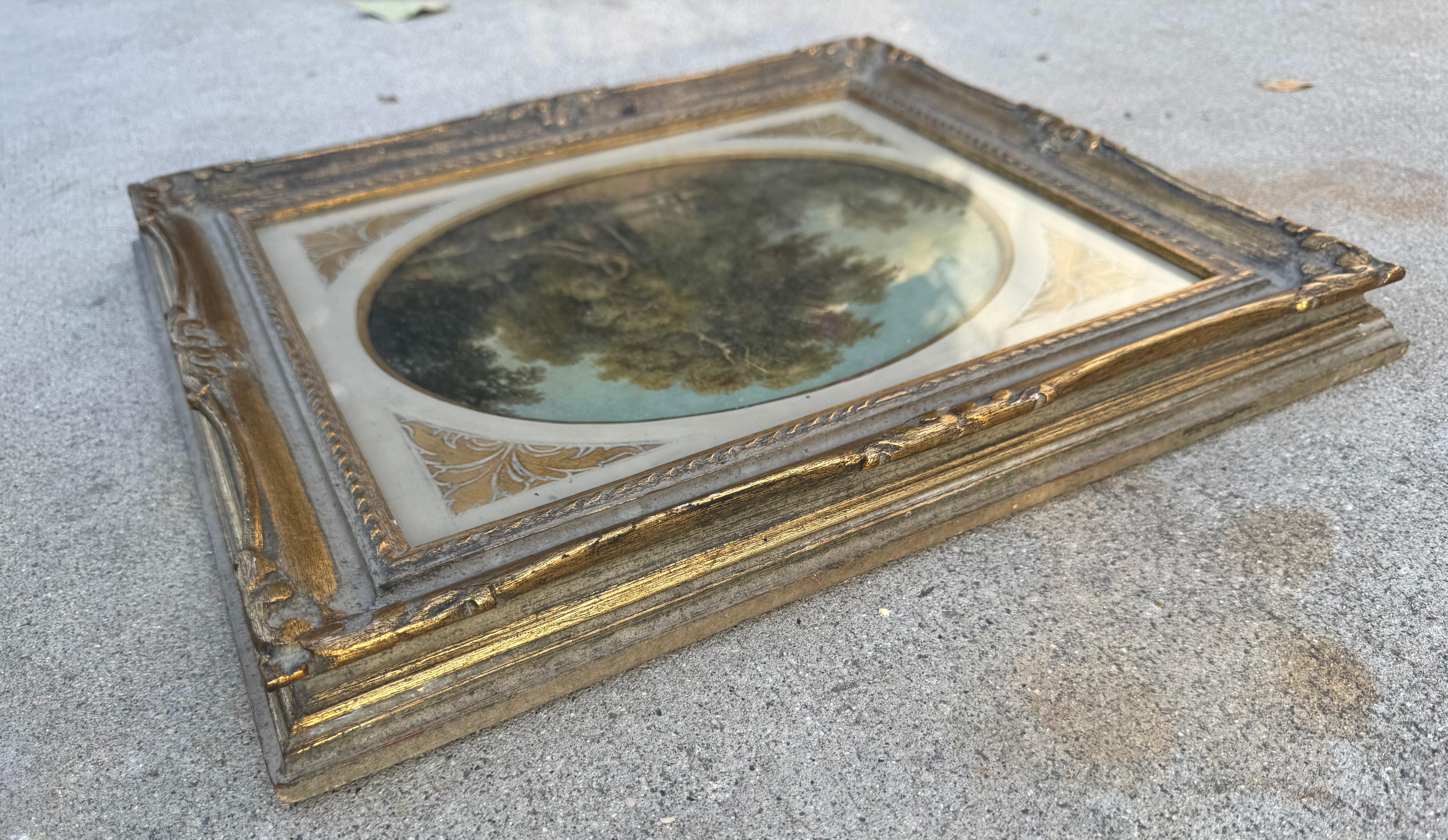 Exquisite Florentine romantische Landschaft des 19. Jahrhunderts Malerei auf Holz im Angebot 5