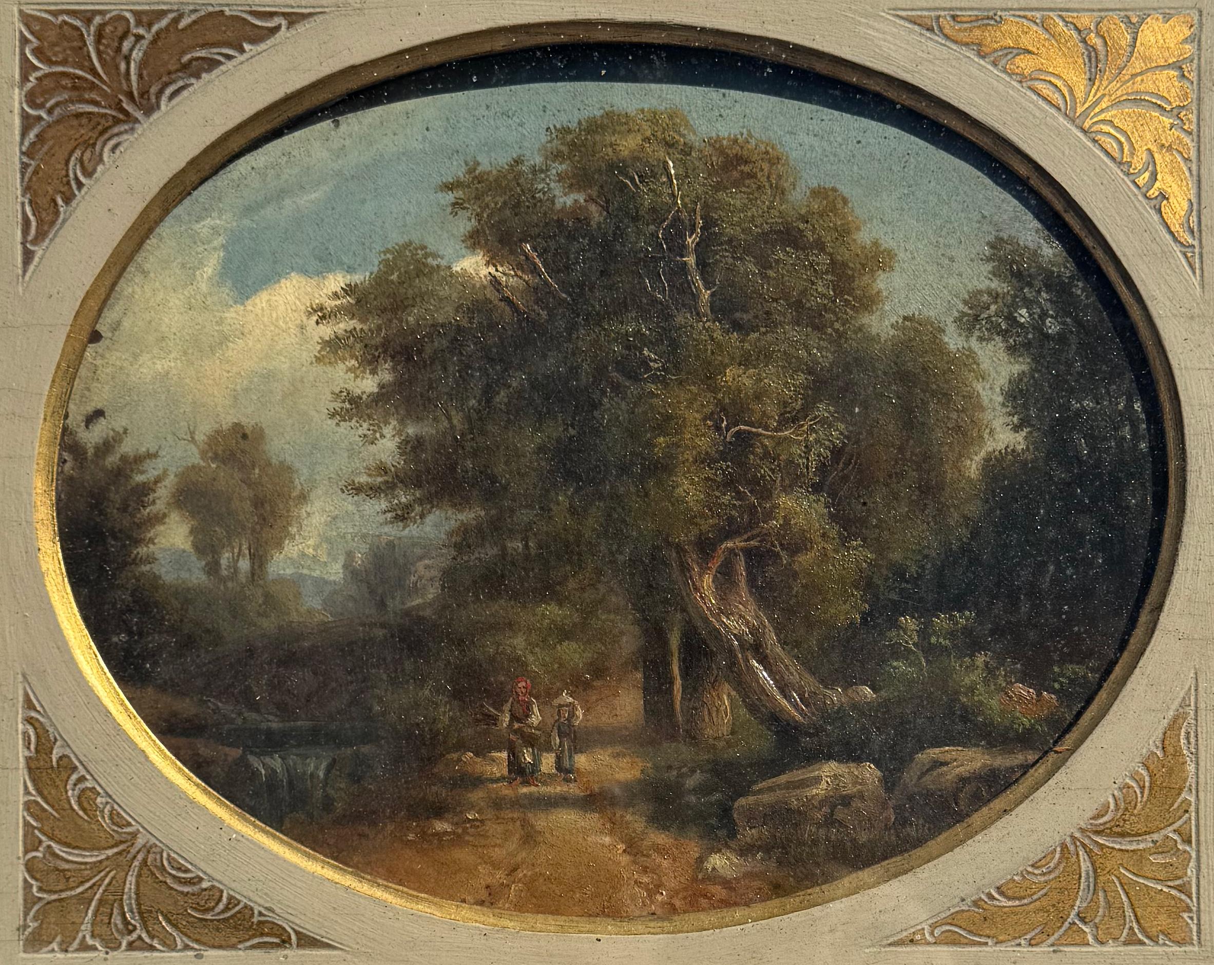 Exquisite Florentine romantische Landschaft des 19. Jahrhunderts Malerei auf Holz im Angebot 6
