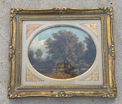 Exquisite 19th-century Florentine romantic landscape painting on wood