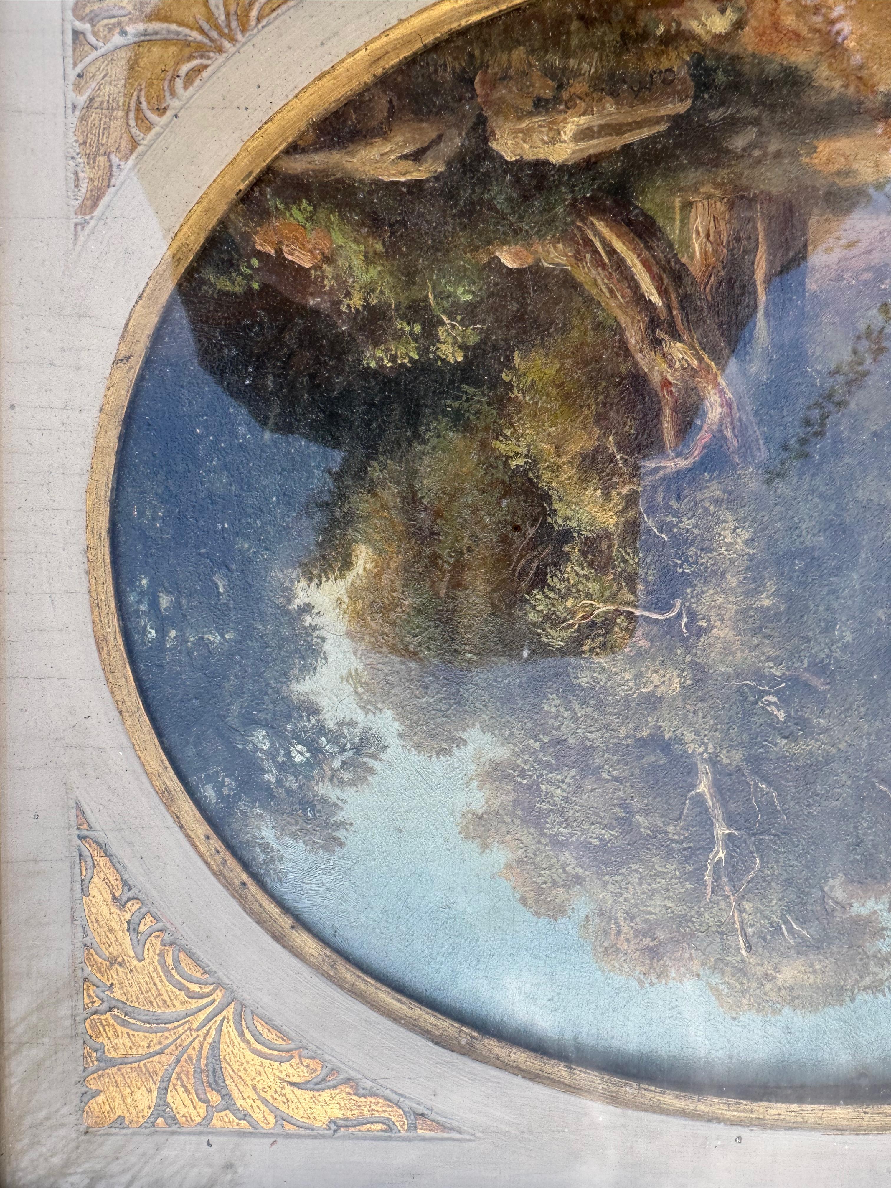 Exquisite Florentine romantische Landschaft des 19. Jahrhunderts Malerei auf Holz (Italienisch) im Angebot