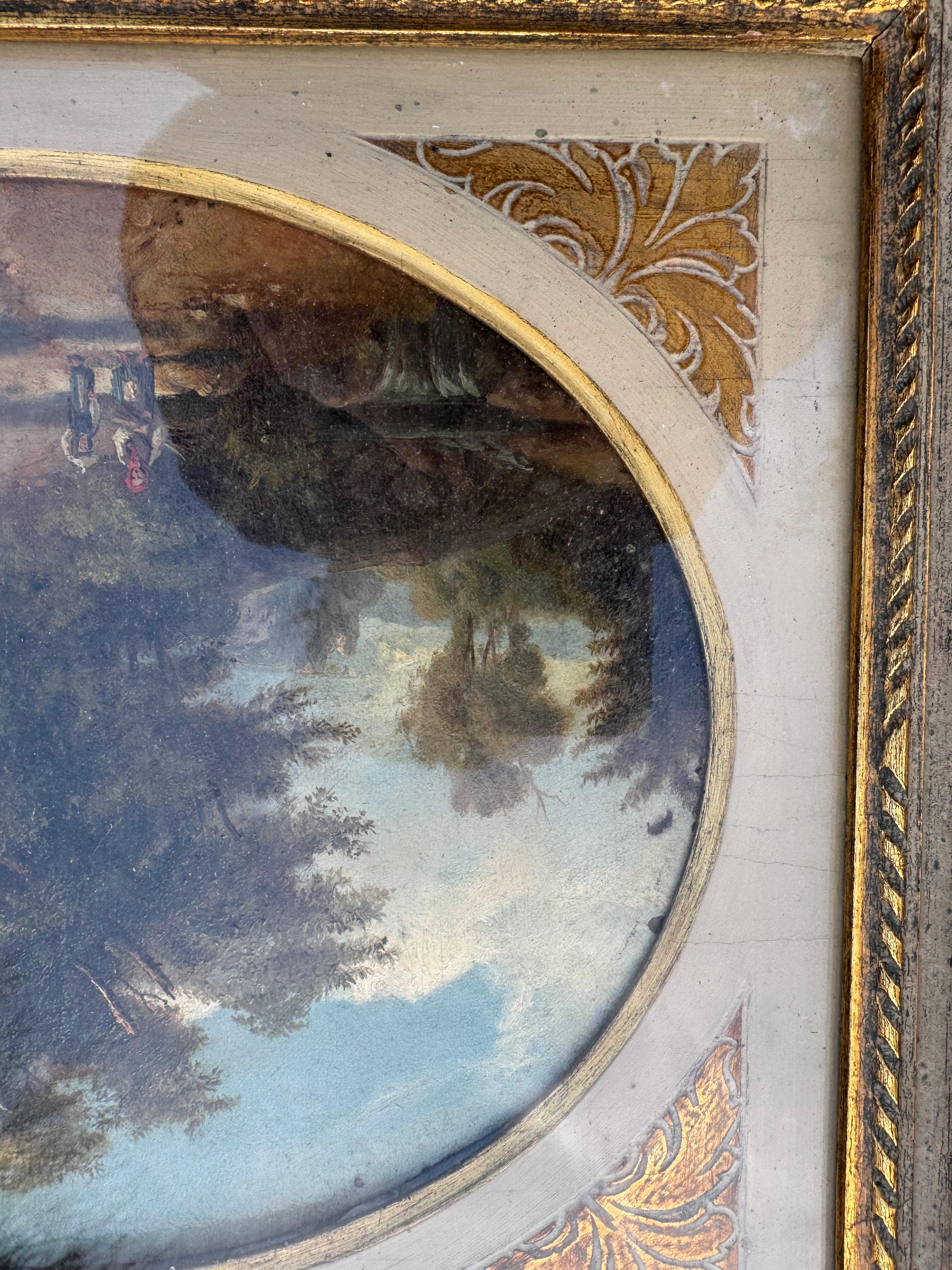 Exquisite Florentine romantische Landschaft des 19. Jahrhunderts Malerei auf Holz im Zustand „Gut“ im Angebot in Culver City, CA