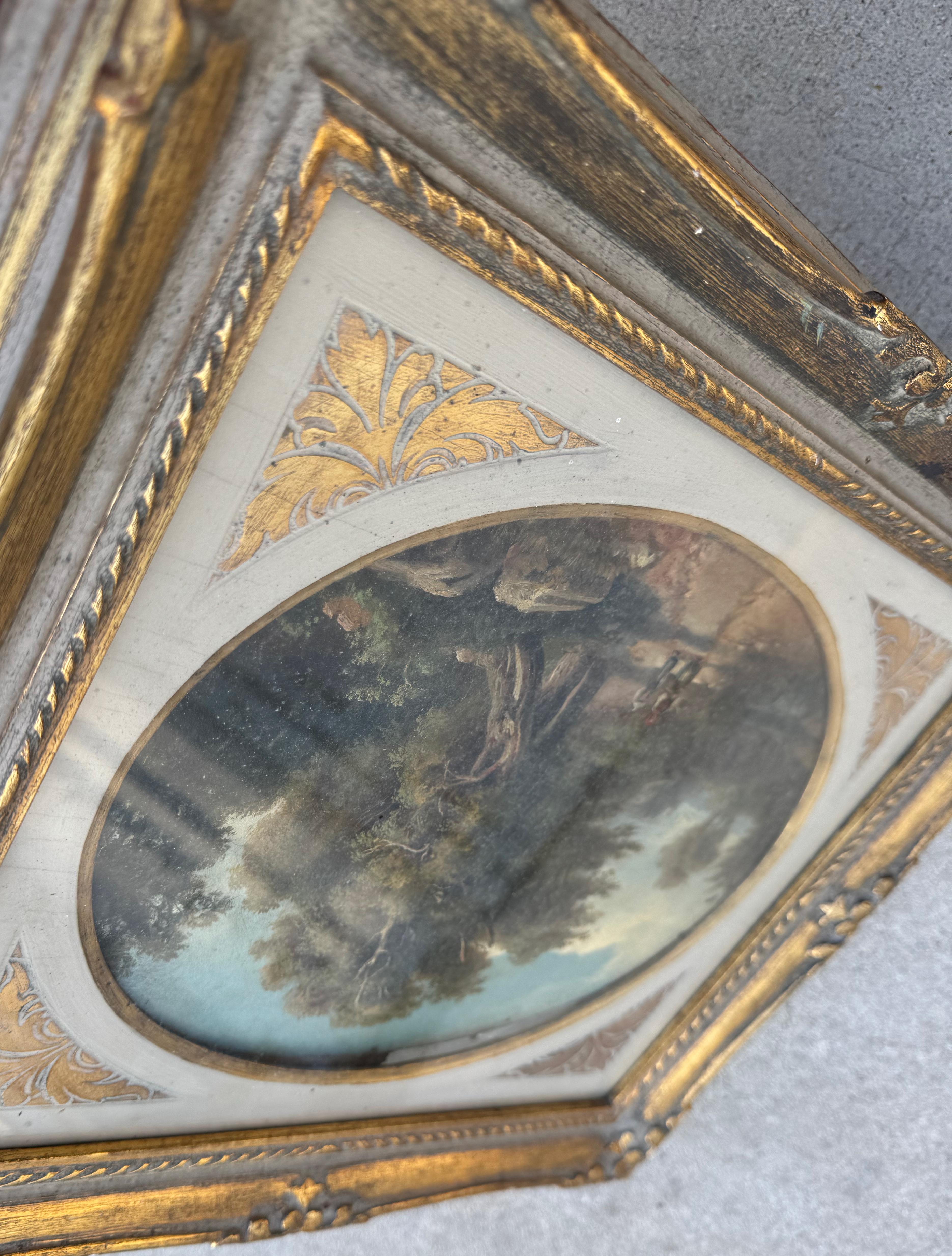 Exquisite Florentine romantische Landschaft des 19. Jahrhunderts Malerei auf Holz (Pappelholz) im Angebot