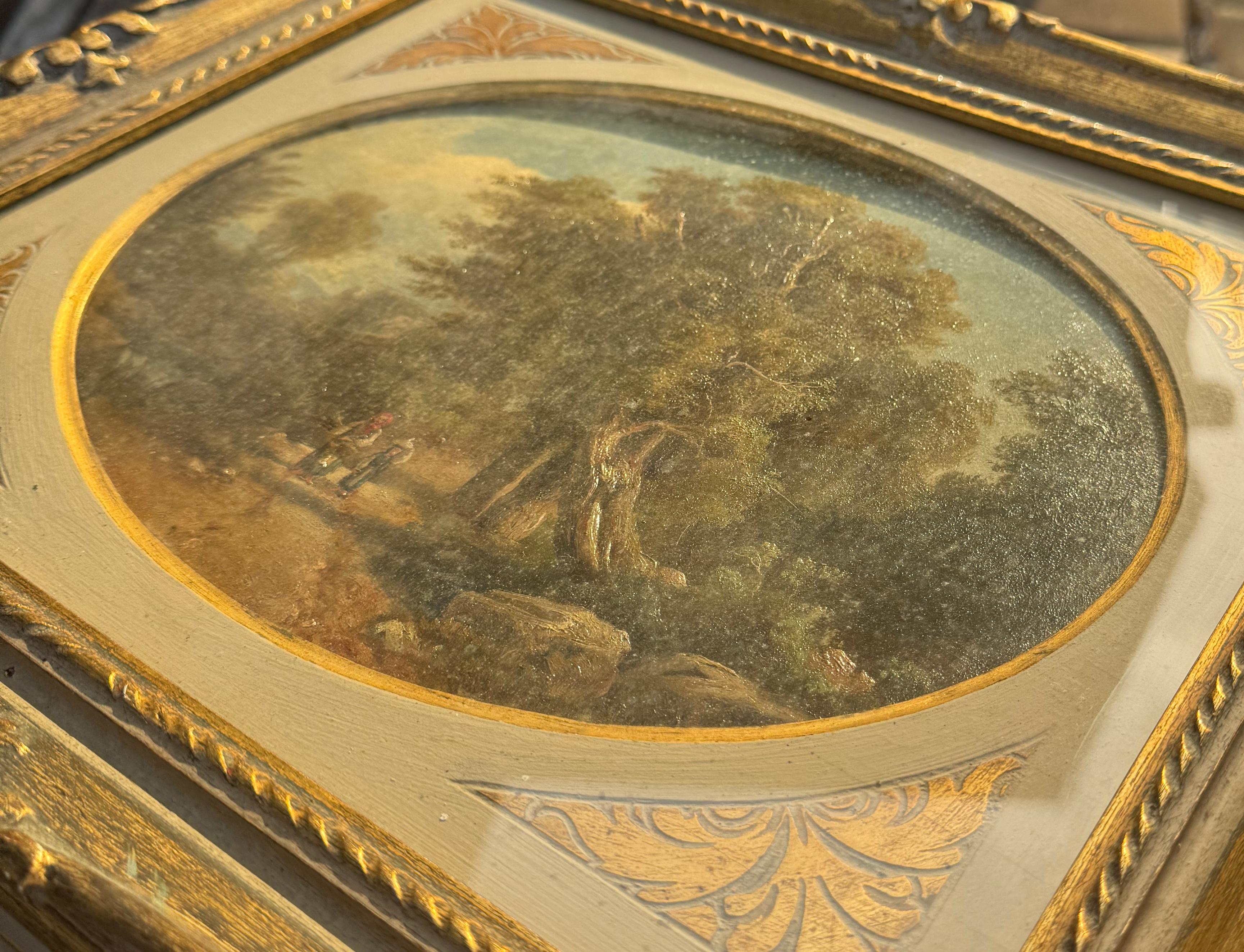 Exquisite Florentine romantische Landschaft des 19. Jahrhunderts Malerei auf Holz im Angebot 1