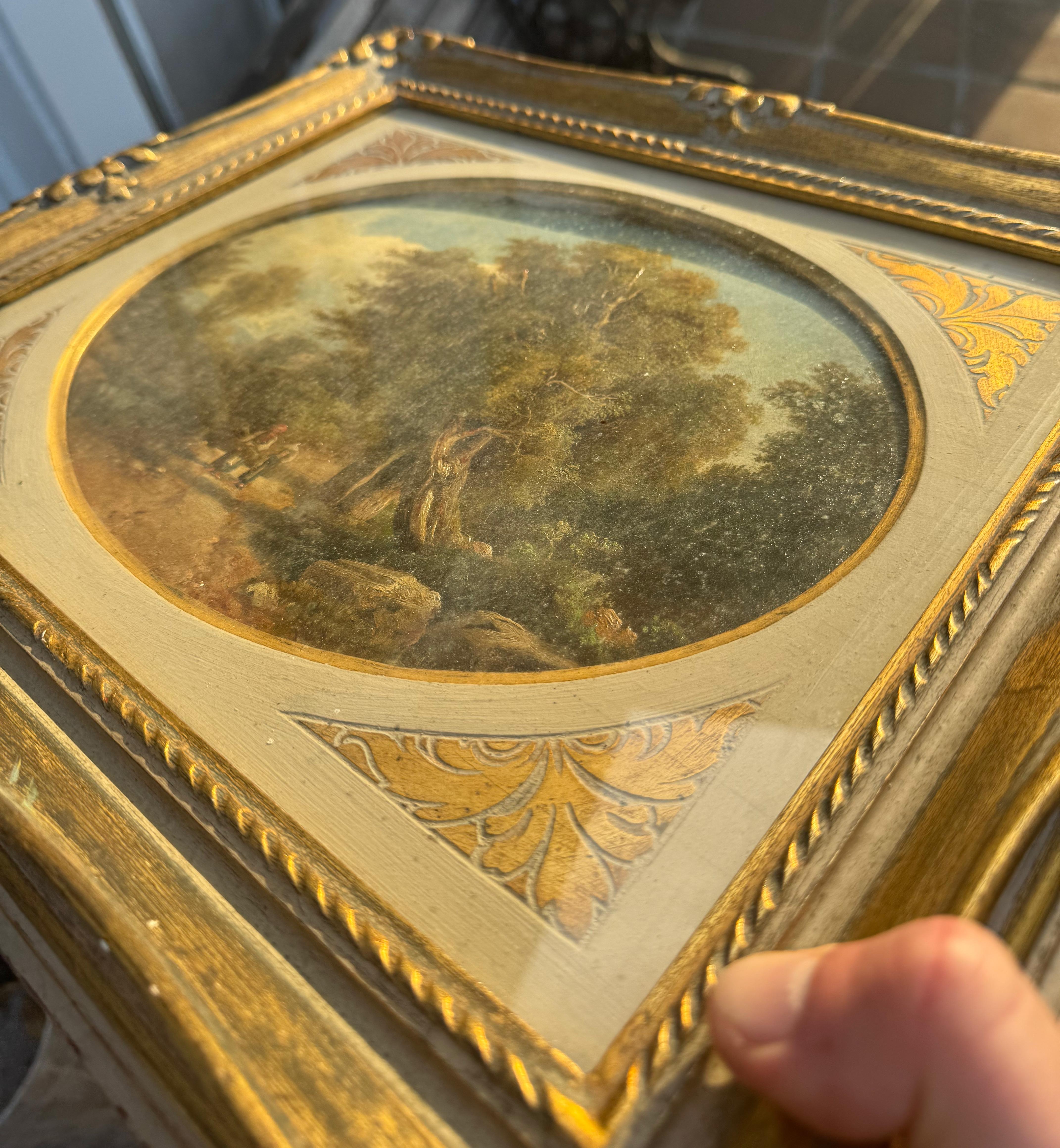Exquisite Florentine romantische Landschaft des 19. Jahrhunderts Malerei auf Holz im Angebot 2