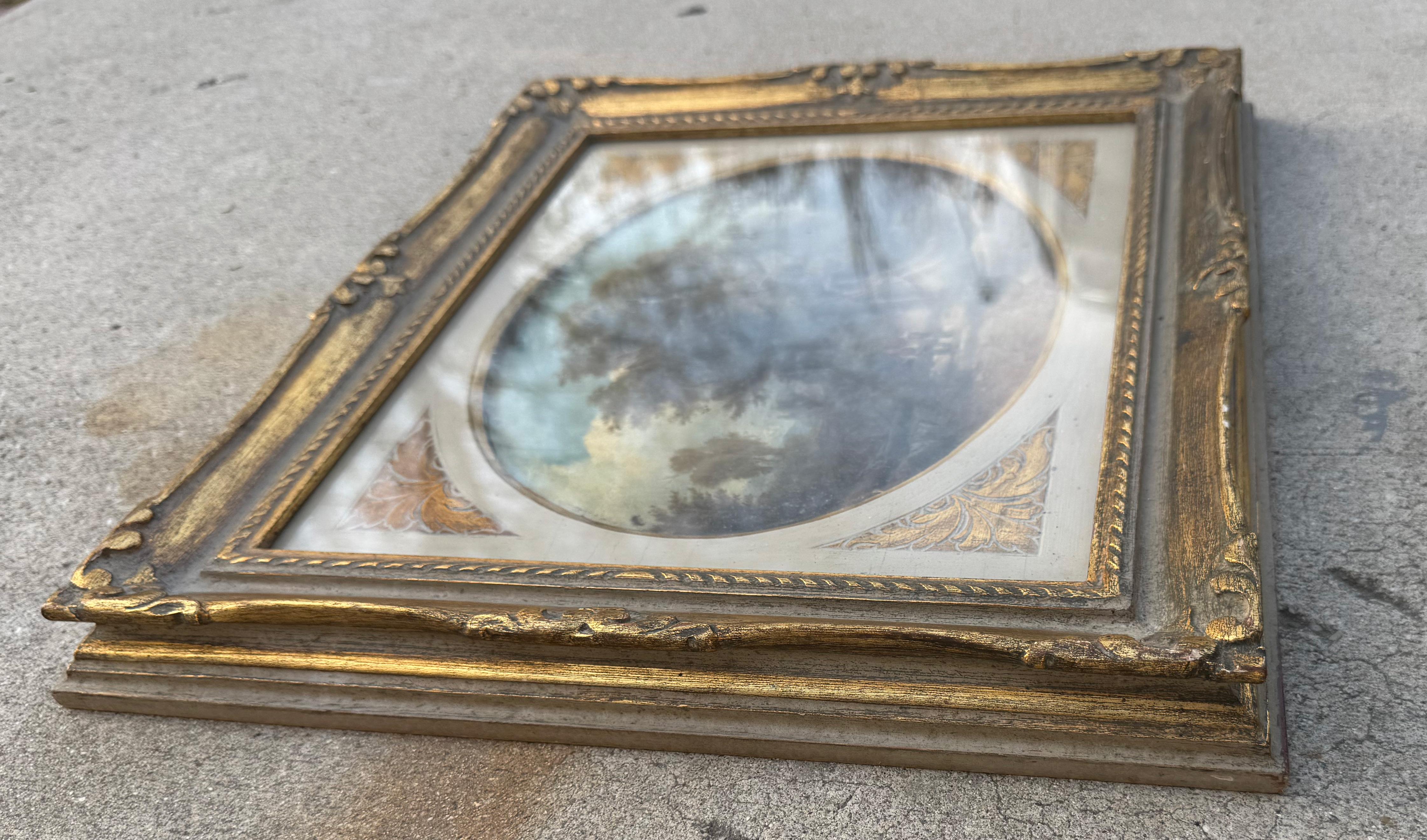 Exquisite Florentine romantische Landschaft des 19. Jahrhunderts Malerei auf Holz im Angebot 3