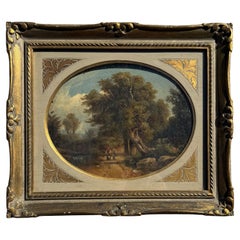 Squisito paesaggio romantico fiorentino del XIX secolo dipinto su legno