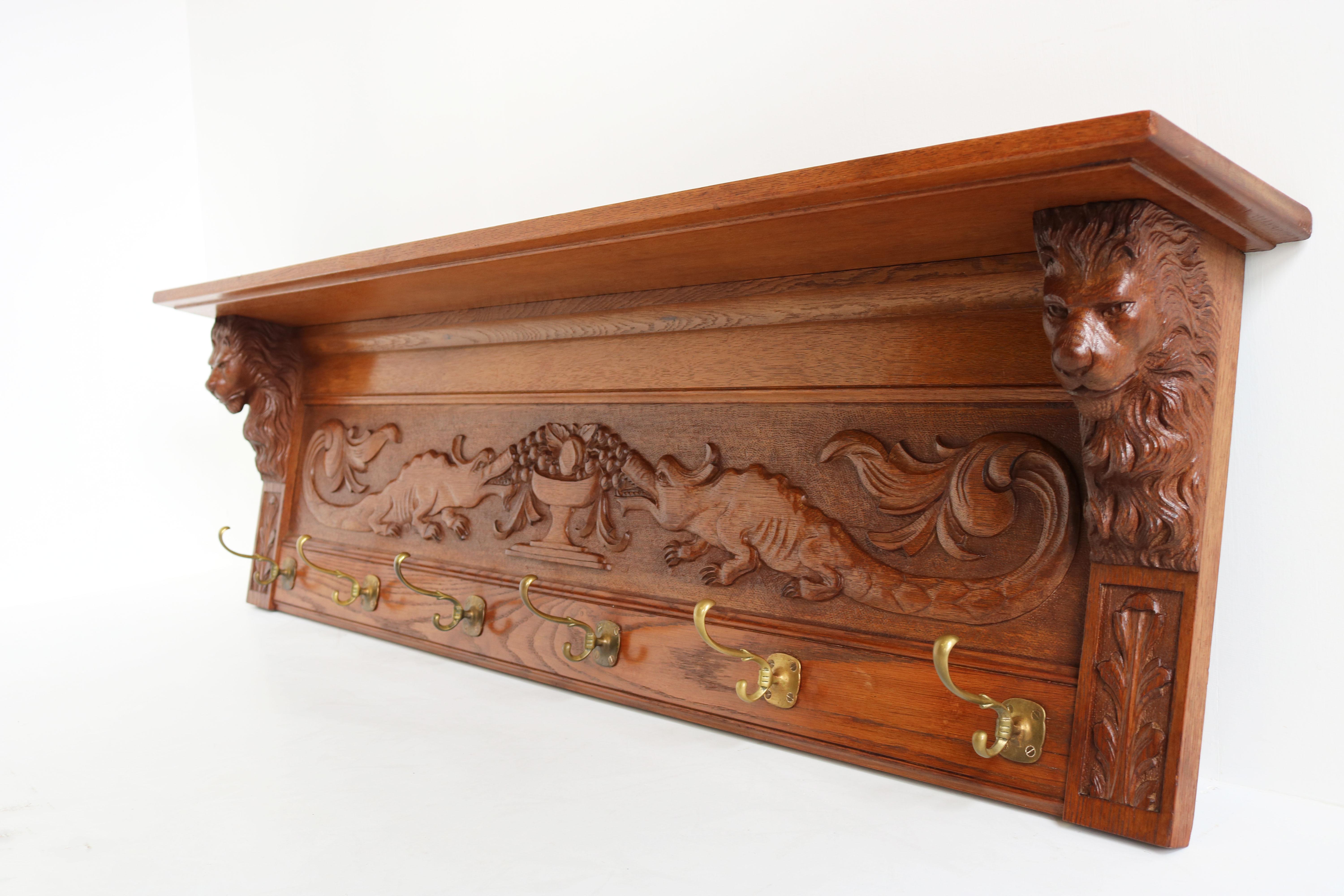 Exquisite 19th Century French Antique Renaissance Revival Coat Rack Lion Masks For Sale 7