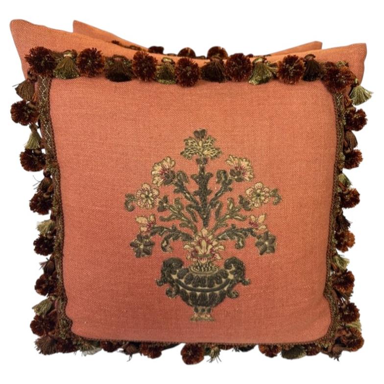 Exquisite 19th Century French Appliqué Pillows by Melissa Levinson For Sale