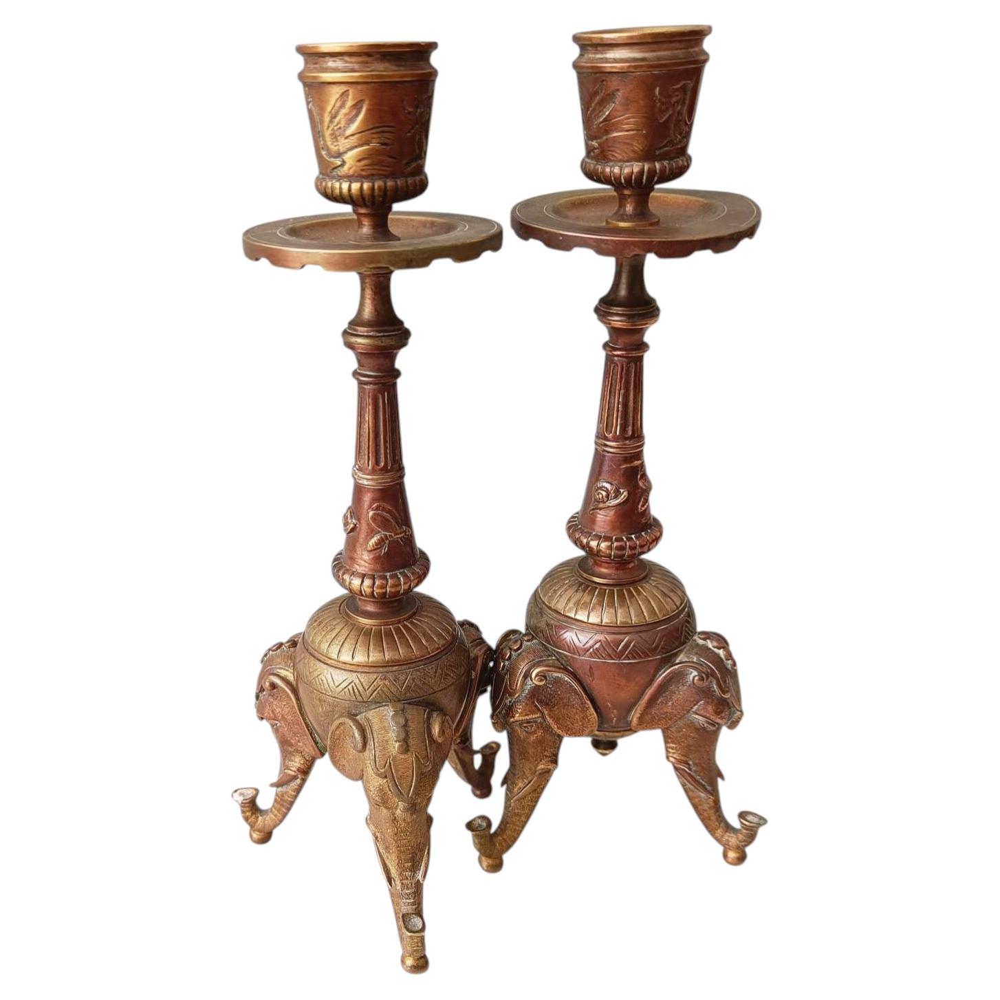Exquisite 19th-Century French Elephant-Leg Candle Holders Interior Decor