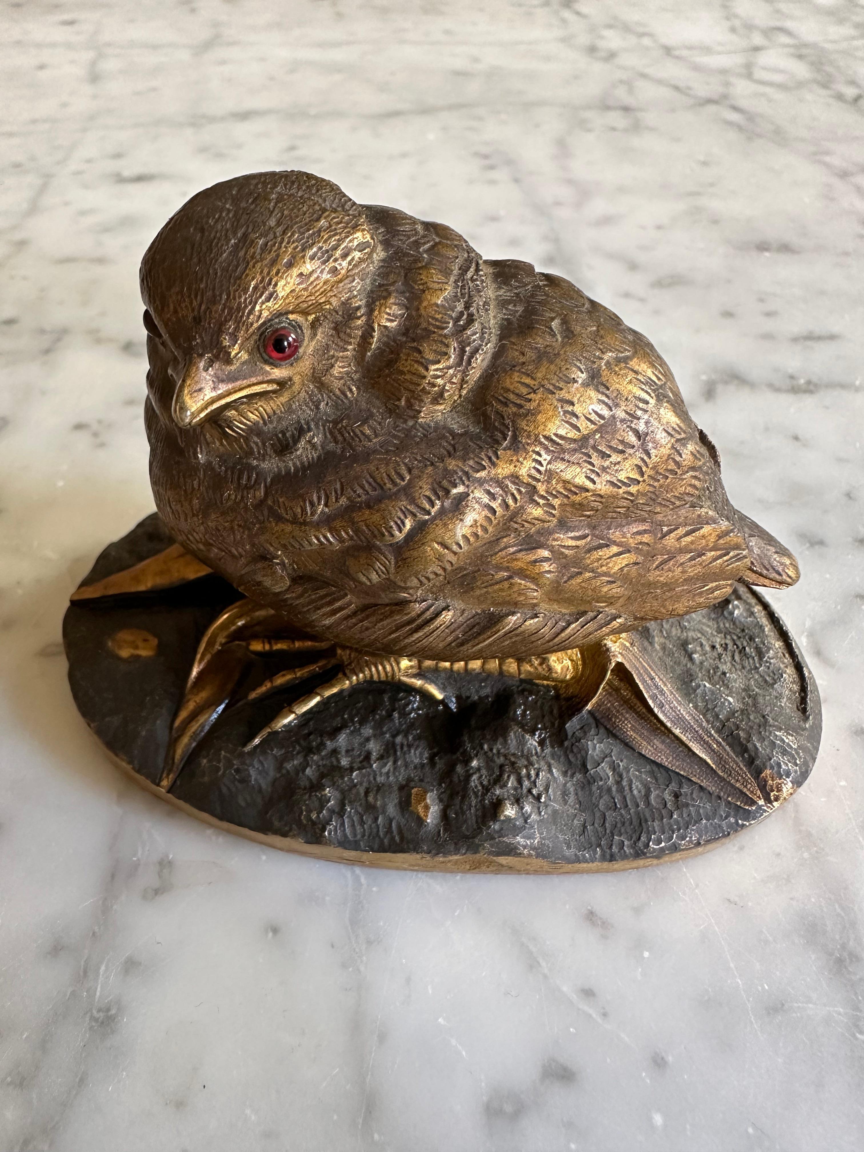 Exquisite 19th Century Gilded Bronze Sparrow Sculpture by Louis Villeminot 6