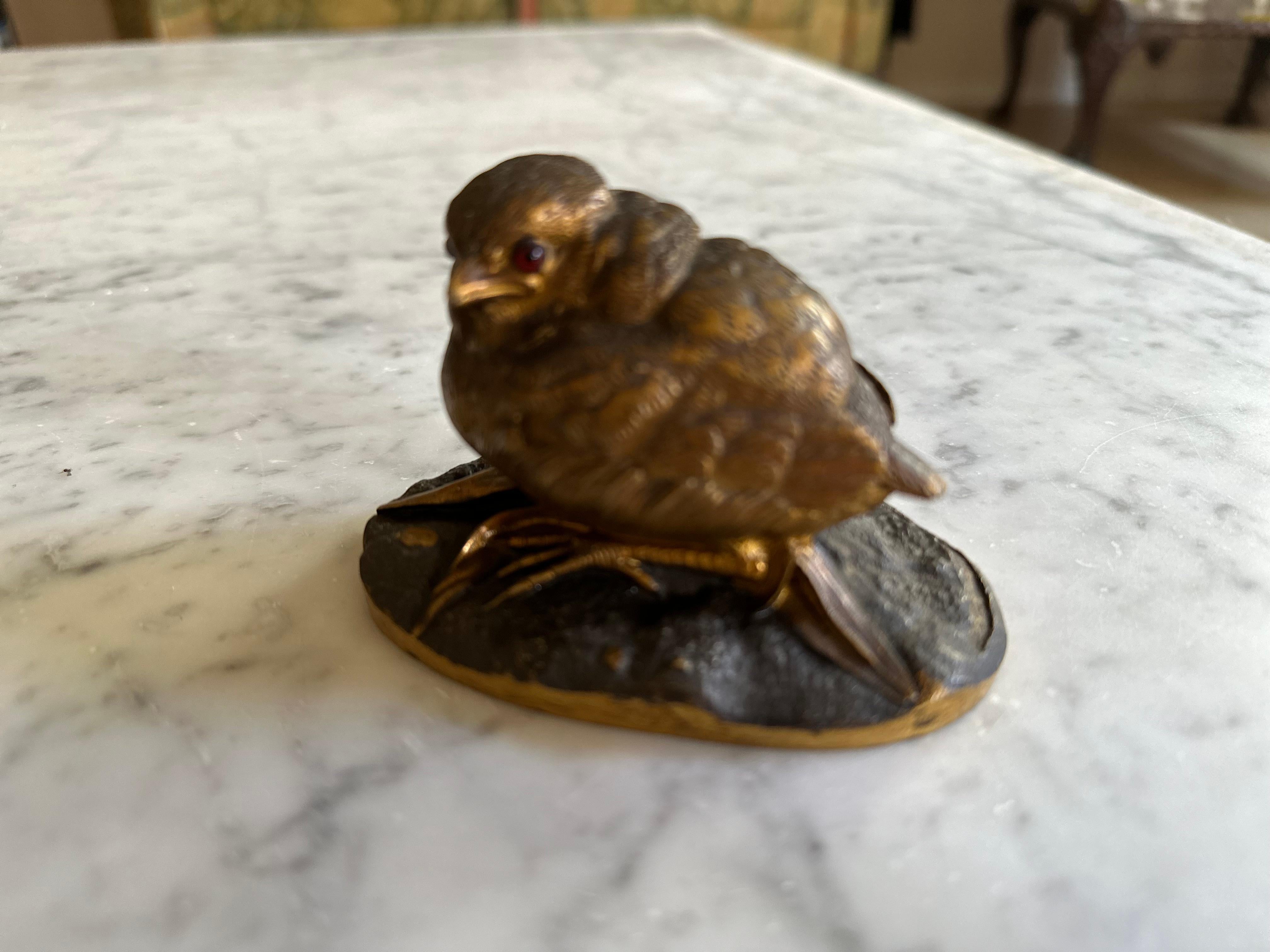 Belle Époque Exquisite 19th Century Gilded Bronze Sparrow Sculpture by Louis Villeminot