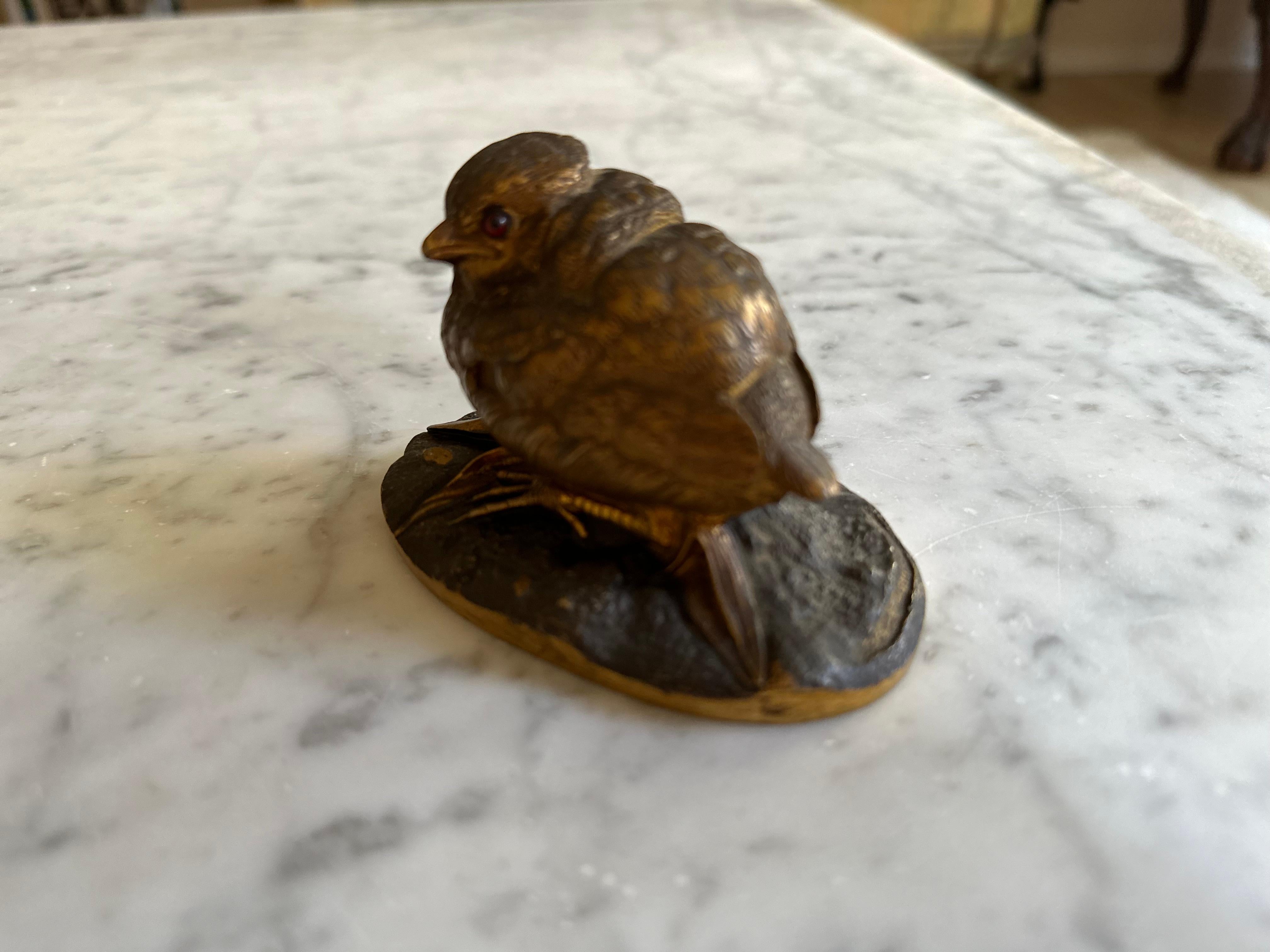 Gilt Exquisite 19th Century Gilded Bronze Sparrow Sculpture by Louis Villeminot