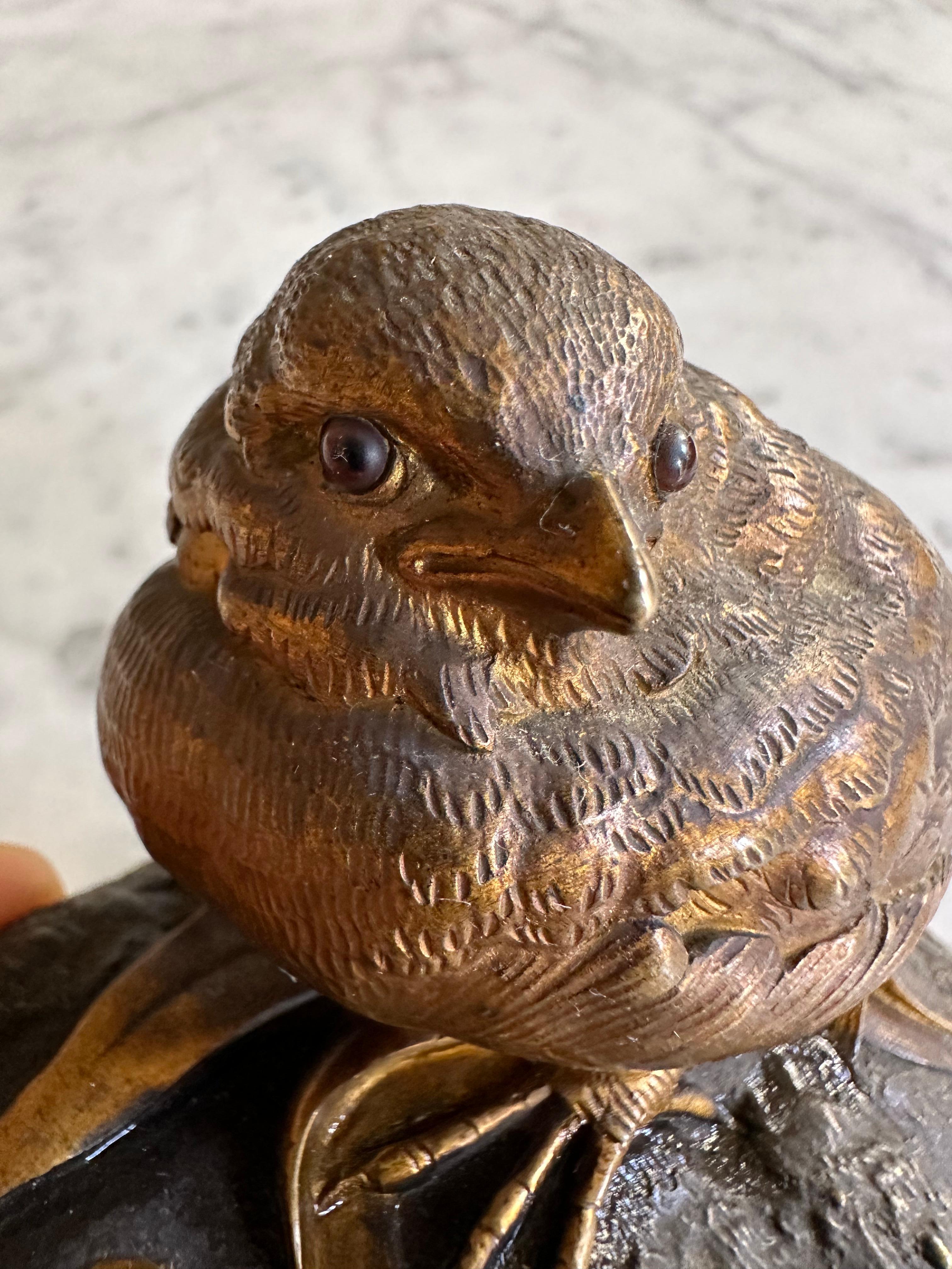 Exquisite 19th Century Gilded Bronze Sparrow Sculpture by Louis Villeminot 2