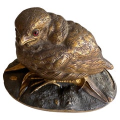 Antique Exquisite 19th Century Gilded Bronze Sparrow Sculpture by Louis Villeminot