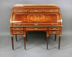 Exquisite 19th Century Gilt Bronze Mounted Inlaid Marquetry Bureau a Cylindre