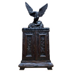 Exquisite 19th Century Hand Carved Black Forest Eagle Mounted Humidor Cabinet