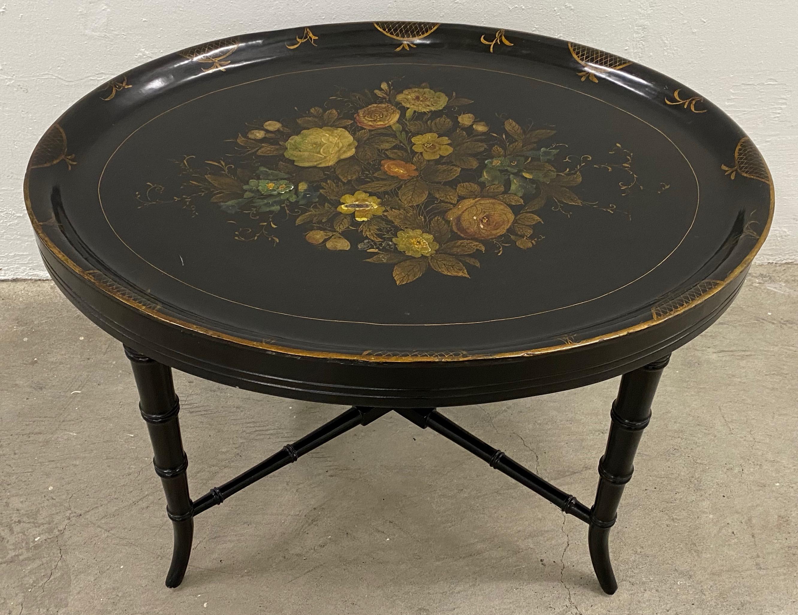 Late Victorian 19th Century Hand Painted Papier-Mâché Tray on a 20th Century Stand